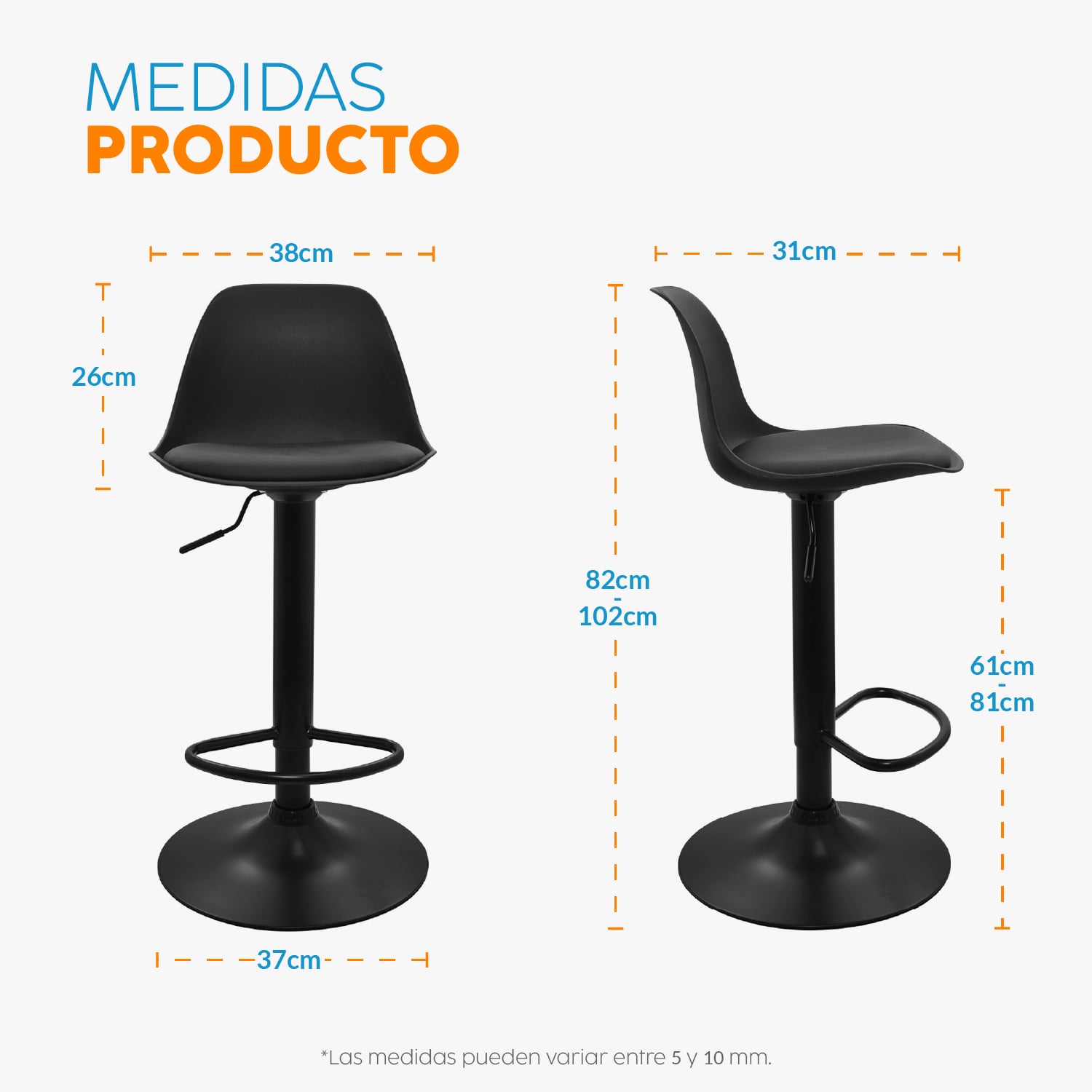 BANCO DE BAR REGULABLE BOAT NEGRO BONNO - 3