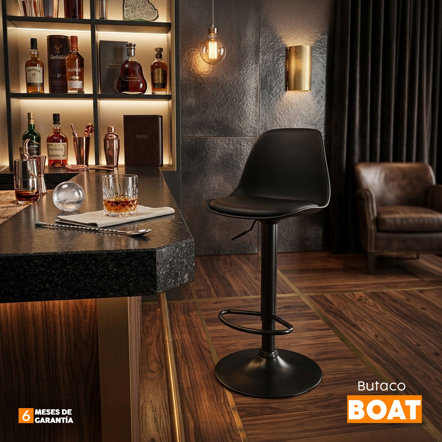 BANCO DE BAR REGULABLE BOAT NEGRO BONNO - 9