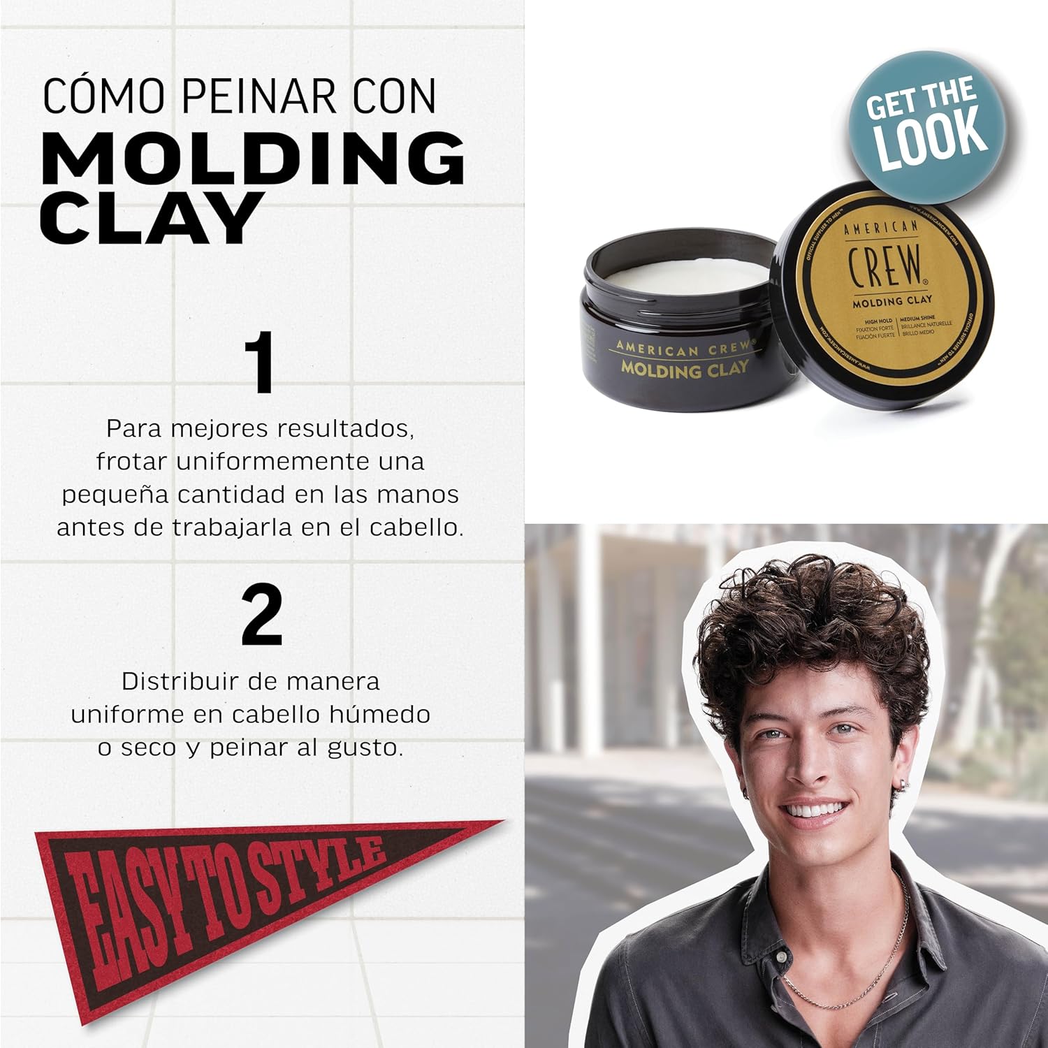 AMERICAN CREW  MOLDING CLAY X 85 GR - CERA DE FIJACIÓN FUERTE Y BRILLO MEDIO - 3