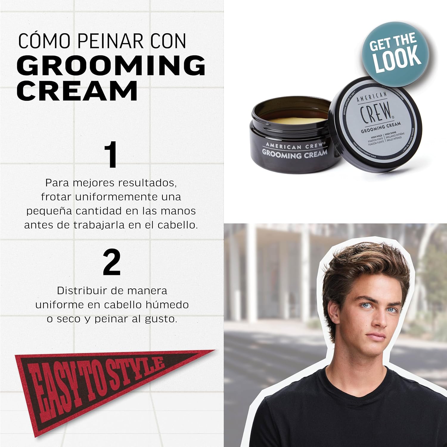 AMERICAN CREW  GROOMING CREAM X 85 GR - CERA DE FIJACIÓN FUERTE BRILLO INTENSO - 3