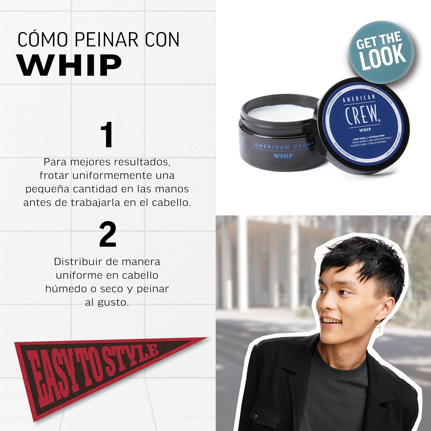 AMERICAN CREW  WHIP X 85 GR - CERA DE FIJACIÓN BAJA Y BRILLO NATURAL - 3