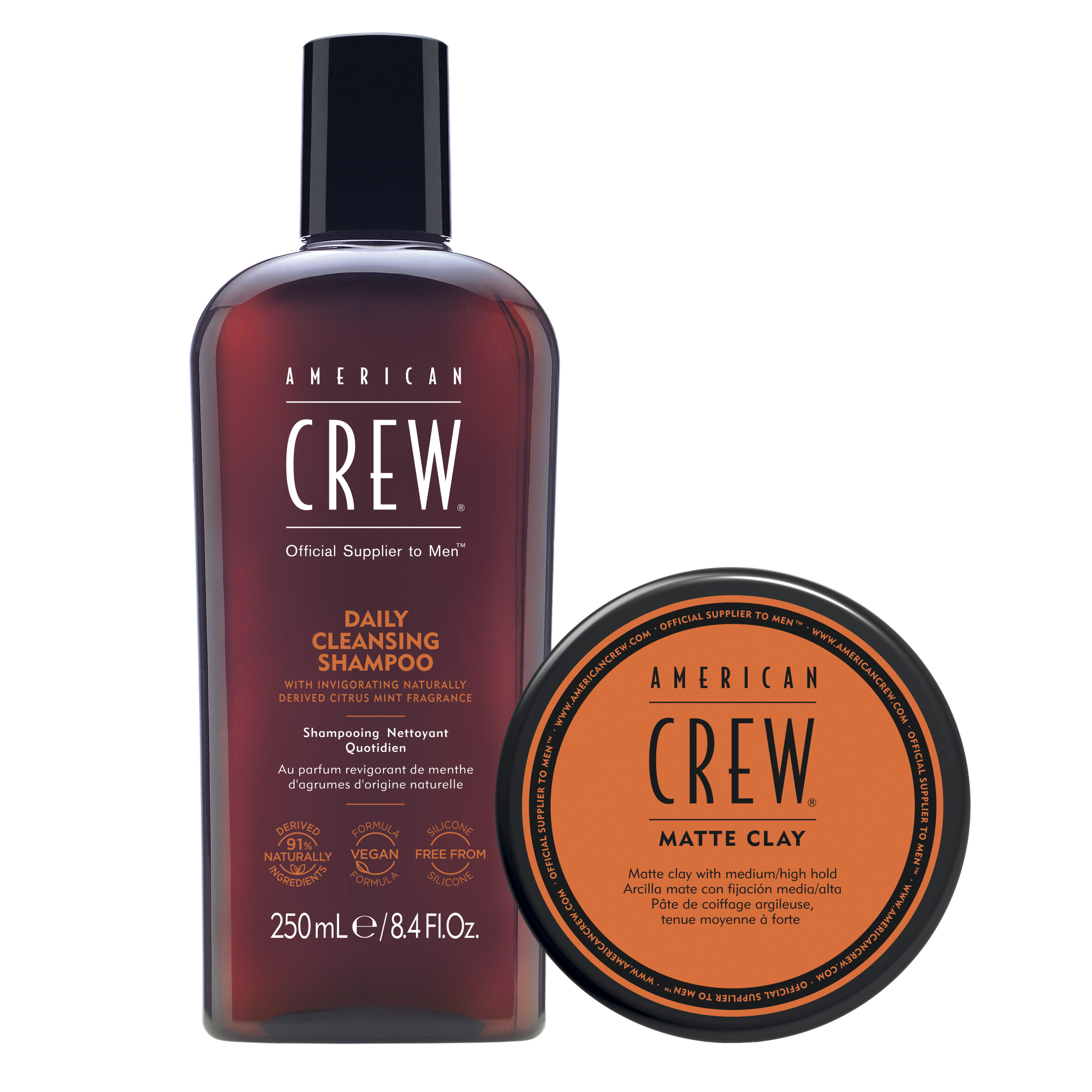 AMERICAN CREW SET MATTE CLAY + DAILY CLEANSING SHAMPOO - 1