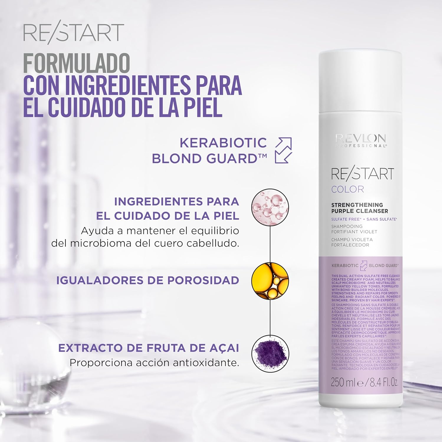 REVLON PROFESSIONAL RESTART PURPLE SHAMPOO X 250 ML - SHAMPOO MICELAR REPARADOR - 4