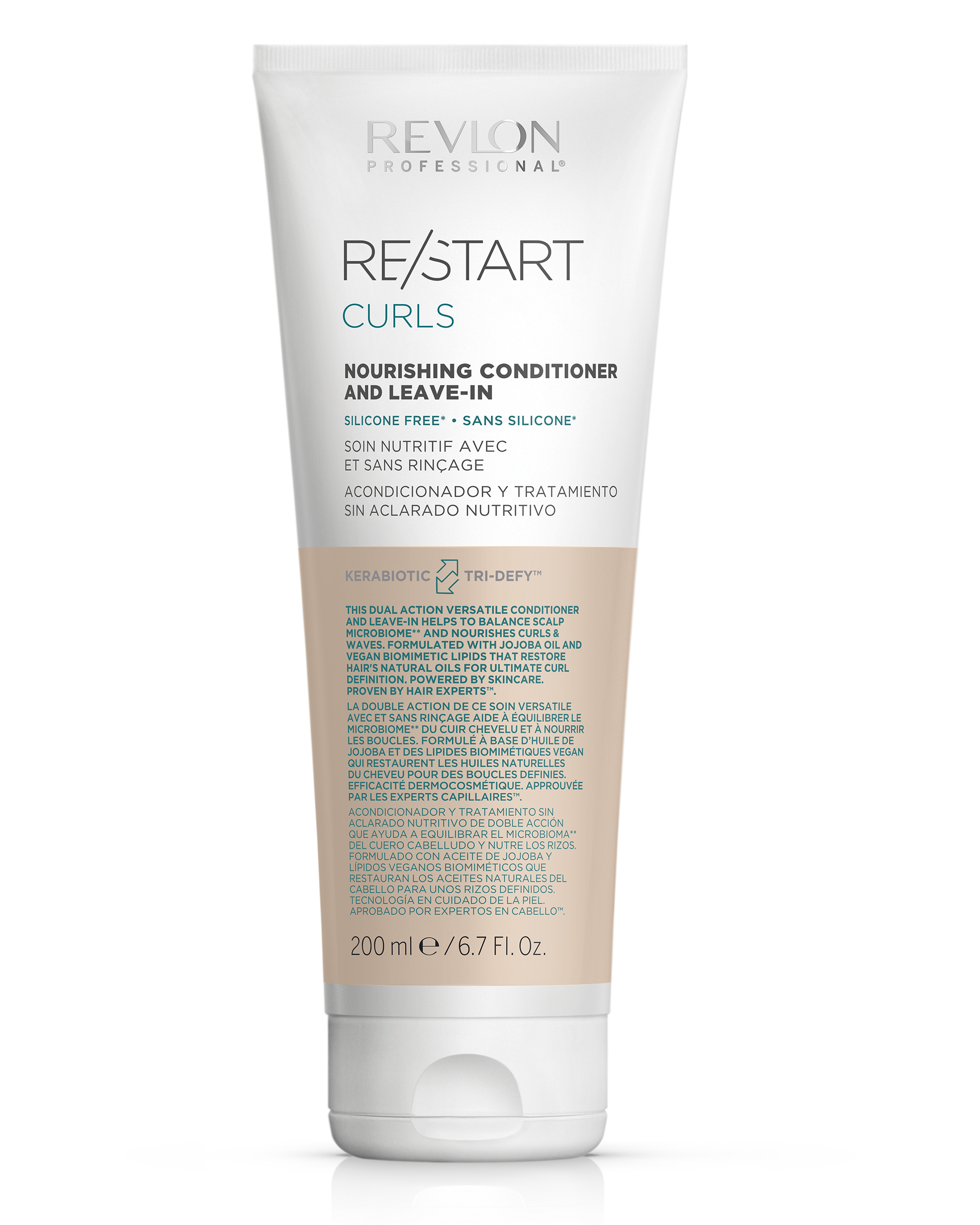 REVLON PROFESSIONAL RESTART CURLS CONDITIONER X 200 ML - 2 EN 1 ACONDICIONADOR Y TRAT SIN ENJUAGUE P/CAB RIZADO - 1