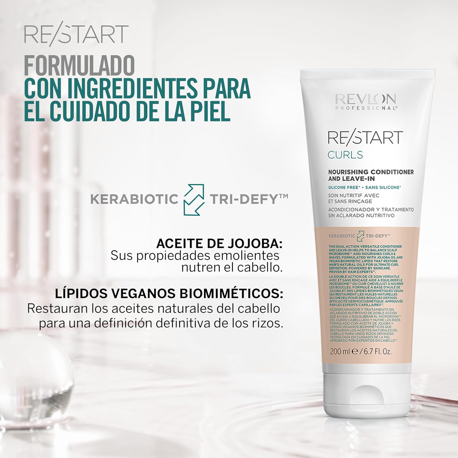 REVLON PROFESSIONAL RESTART CURLS CONDITIONER X 200 ML - 2 EN 1 ACONDICIONADOR Y TRAT SIN ENJUAGUE P/CAB RIZADO - 4