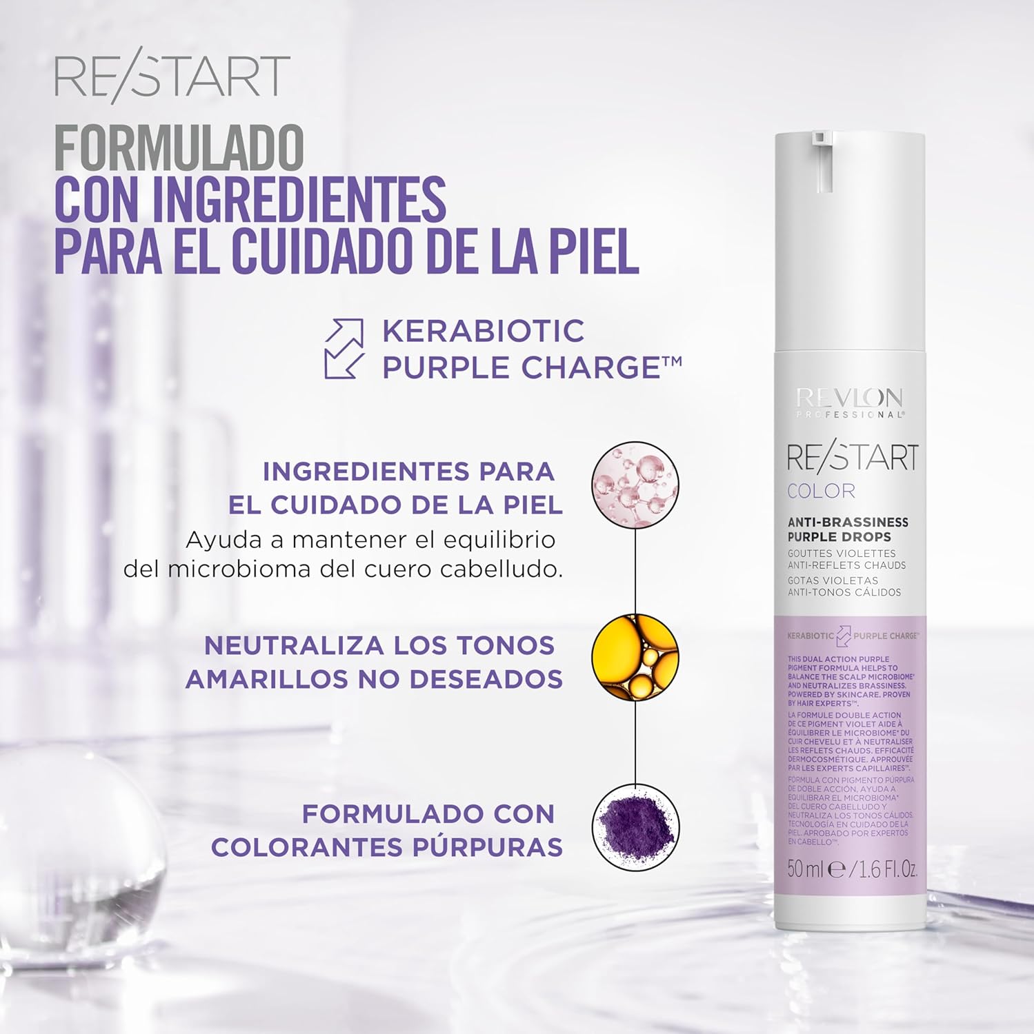 REVLON PROFESSIONAL RESTART COLOR PURPLE DROPS X 50 ML - GOTAS MATIZADORAS ANTI AMARILLO - 5