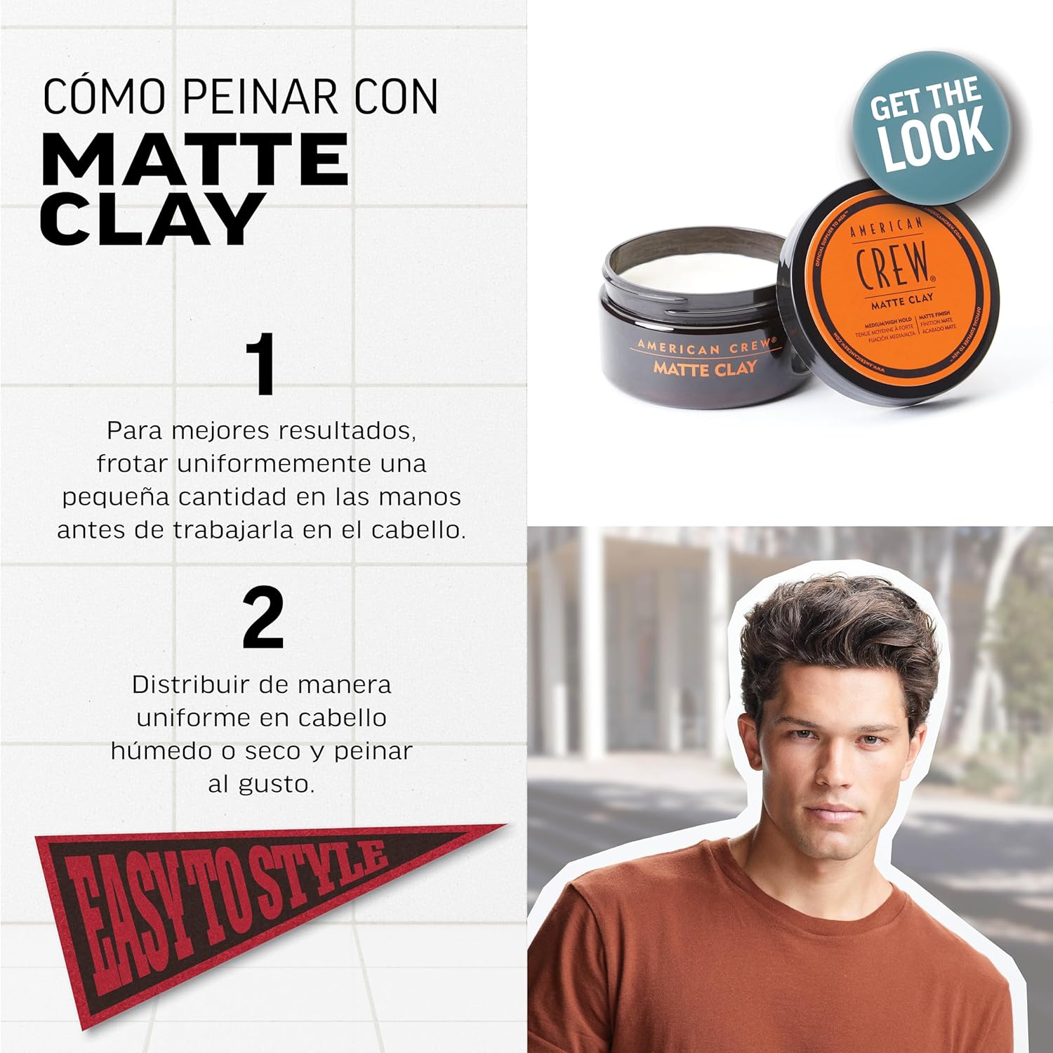 AMERICAN CREW MATTE CLAY X 85 GR - CERA DE FIJACIÓN MEDIA/FUERTE Y EFECTO MATE - 3