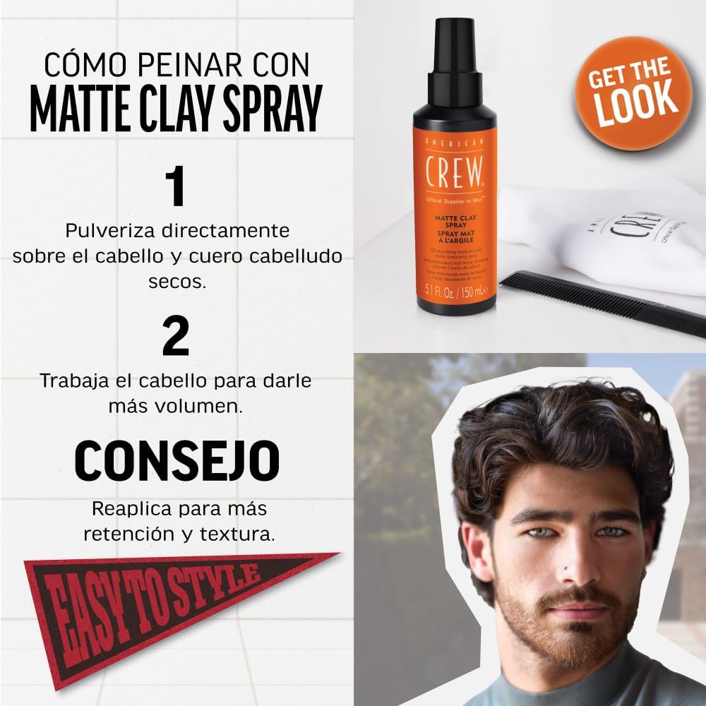 AMERICAN CREW  MATTE CLAY SPRAY X 150 ML - SPRAY DE FIJACIÓN MEDIA/FUERTE Y EFECTO MATE - 2