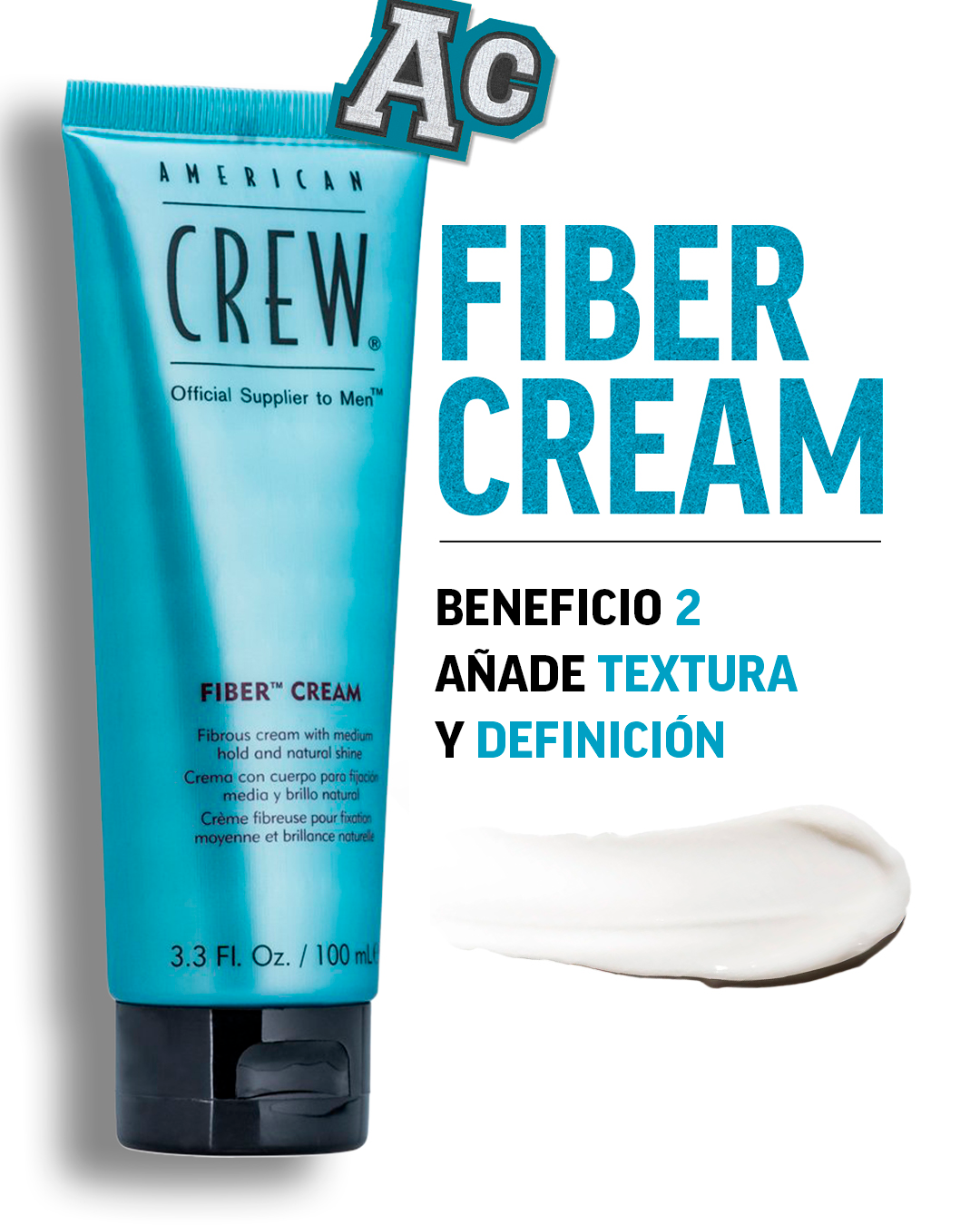 AMERICAN CREW FIBER CREAM X 100 ML - CREMA FIJACIÓN MEDIA Y BRILLO NATURAL - 3