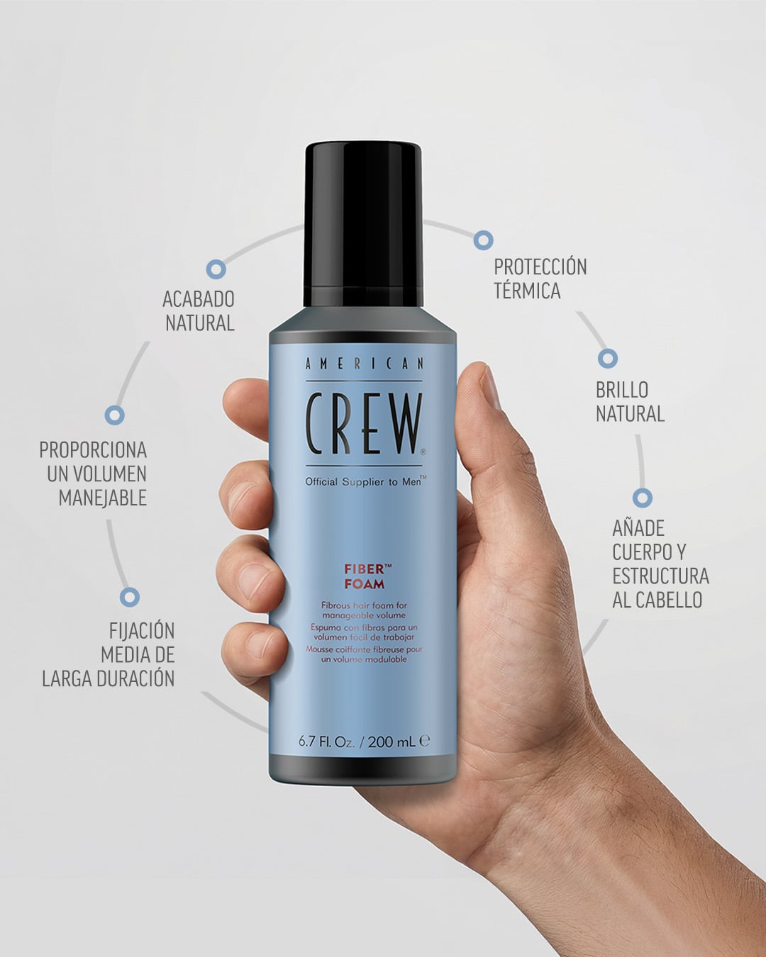 AMERICAN CREW FIBER FOAM X 200 ML - ESPUMA FIJACIÓN MEDIA Y BRILLO NATURAL - 5