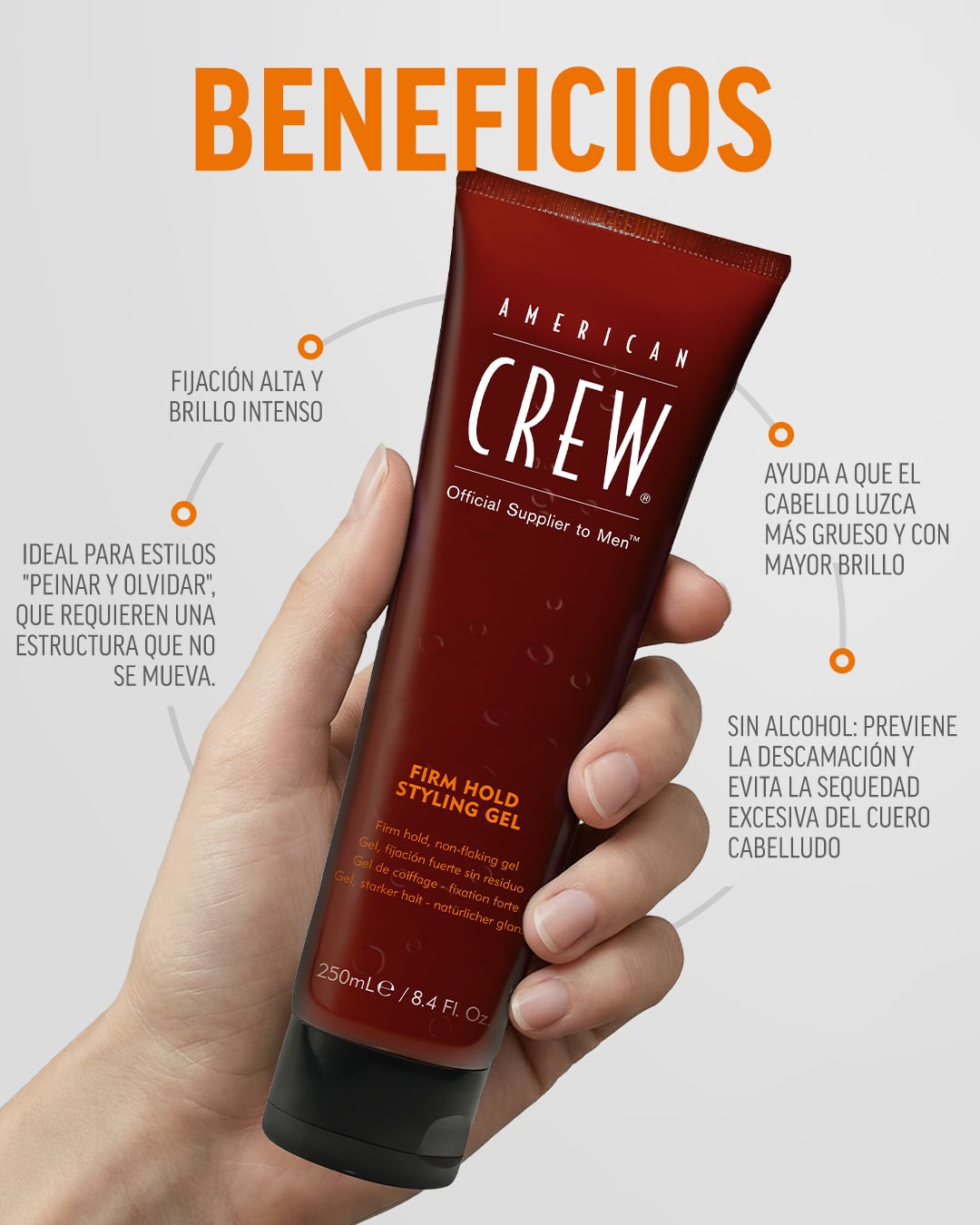 AMERICAN CREW FIRM HOLD GEL X 250 ML - GEL FIJACIÓN FUERTE Y BRILLO ALTO - 3