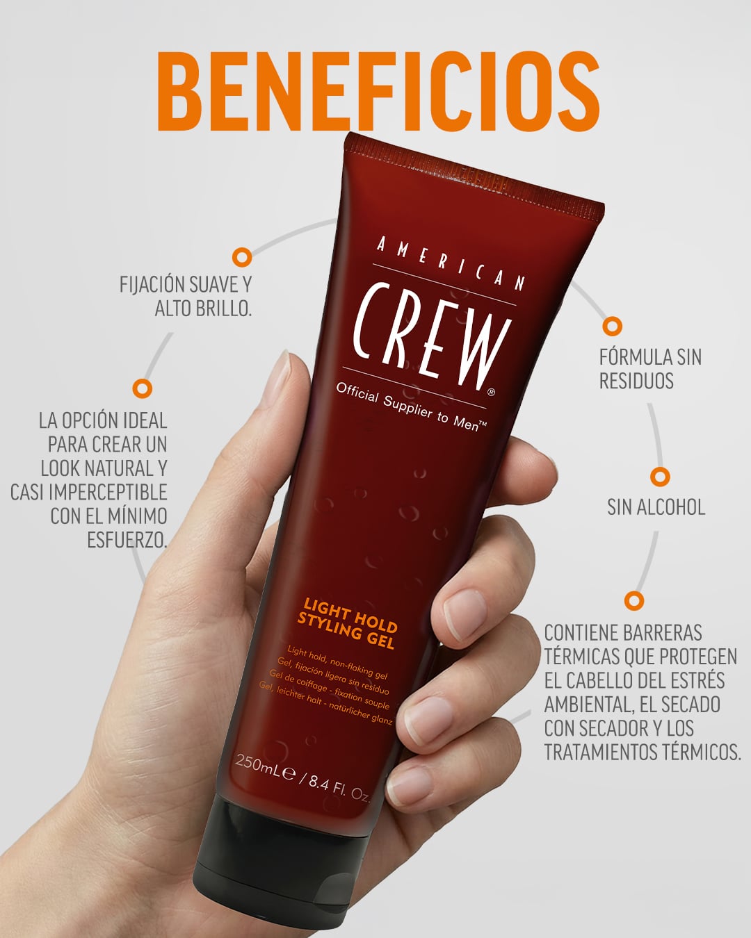 AMERICAN CREW  LIGHT HOLD GEL X 250 ML - GEL FIJACIÓN SUAVE Y BRILLO ALTO - 5