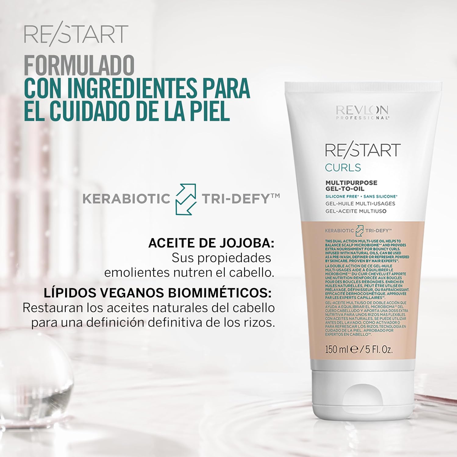 REVLON PROFESSIONAL RESTART CURLS GEL TO OIL X 150 ML - TRATAMIENTO MULTIPROPÓSITO SIN ENJUAGUE P/CAB RIZADO - 4