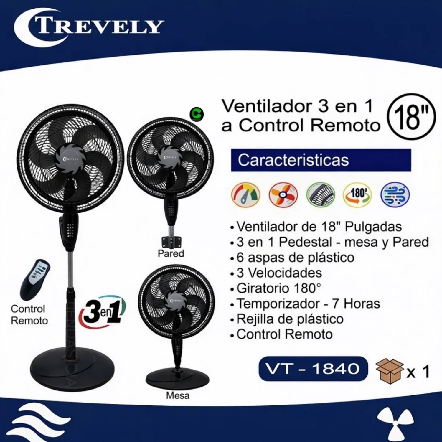 VENTILADOR 3 EN 1, 18' TREVELY VT-1840 - 2