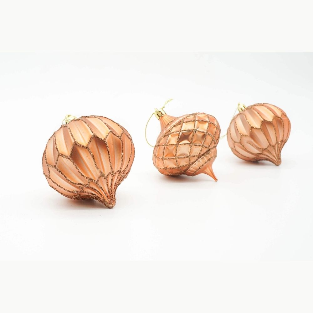 SET DE 3 BOLAS DE NAVIDAD COLOR ORO ROSADO FLORIPA - 1