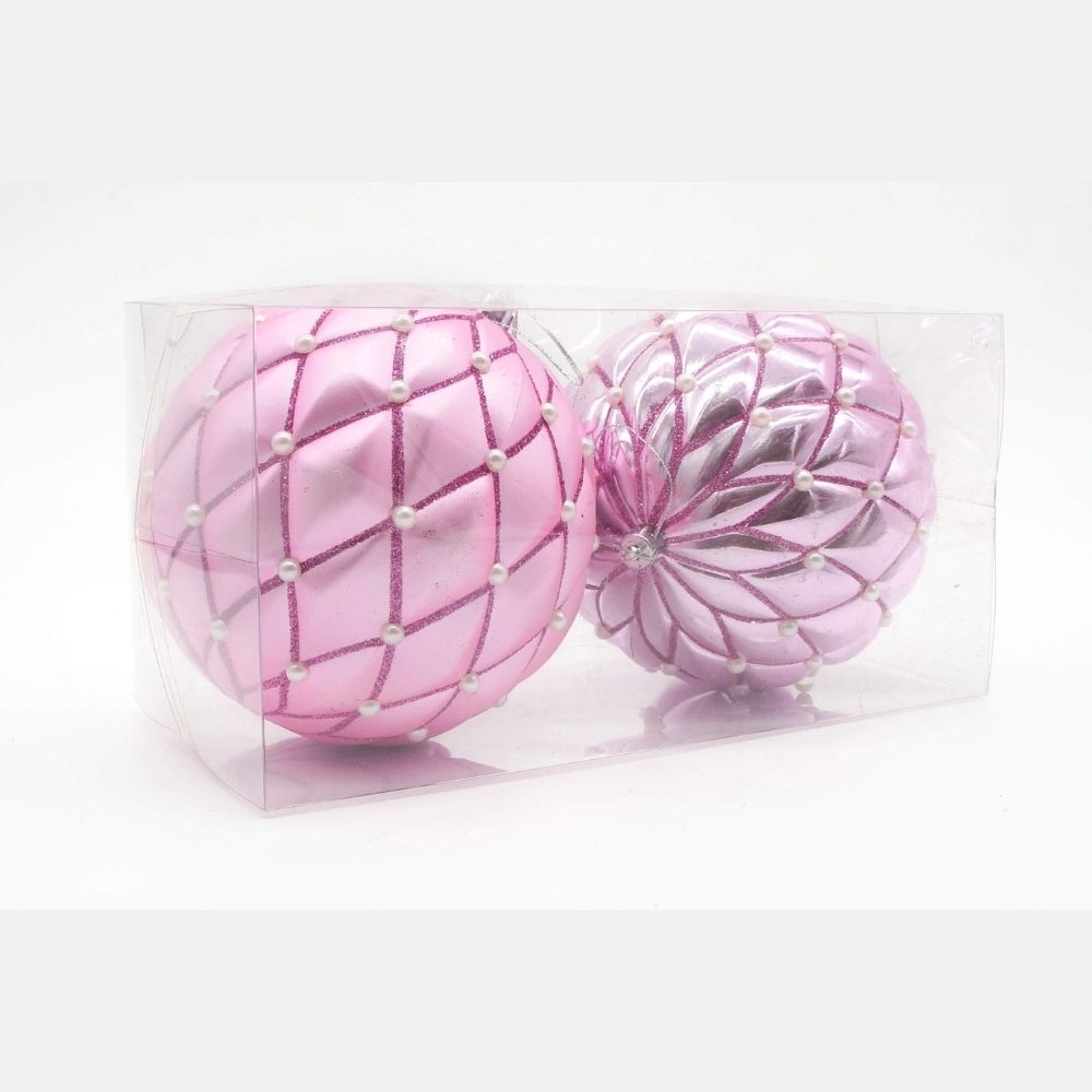 SET DE 2 BOLAS DE NAVIDAD FLORIPA ROSADAS - 1