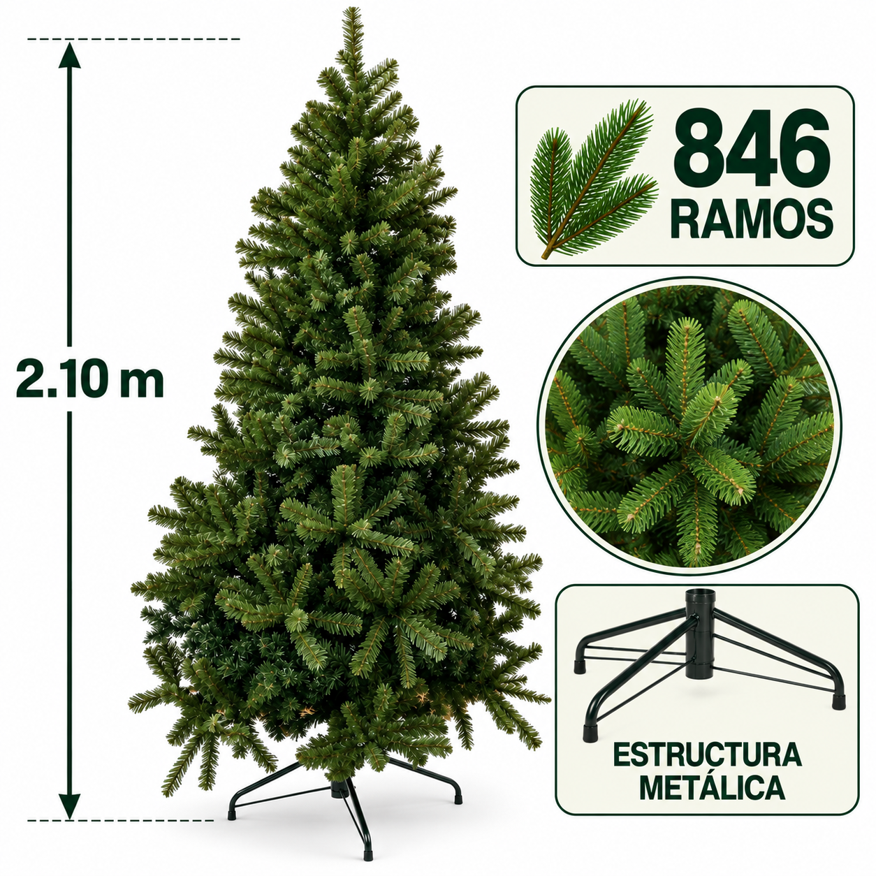 PINO ARTIFICIAL FLORIPA -210CM -846 RAMAS NAVIDAD - 1