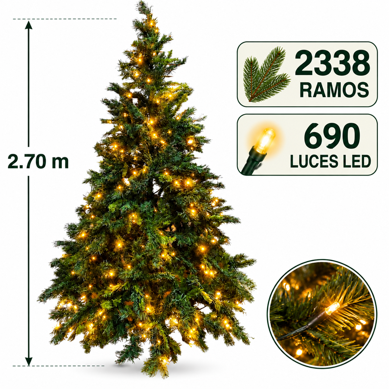 ÁRBOL TIPO PINO FLORIPA BPIN270LD DE 270CM 2338 RAMAS 690 LUCES LED - 1