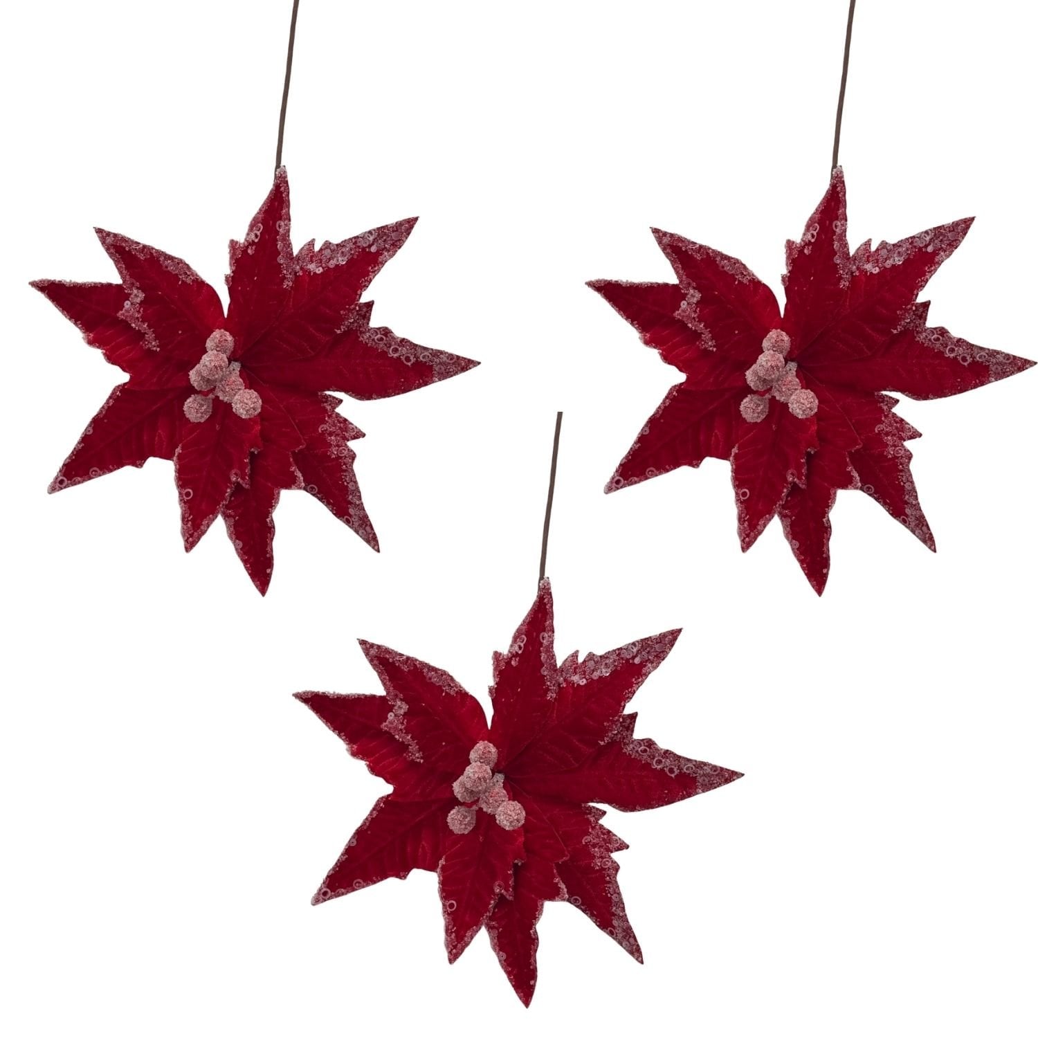 SET DE 3 FLORES NAVIDEÑAS TIPO CARDINAL ROJA DE 40CM FN160  FLORIPASTORE - 1