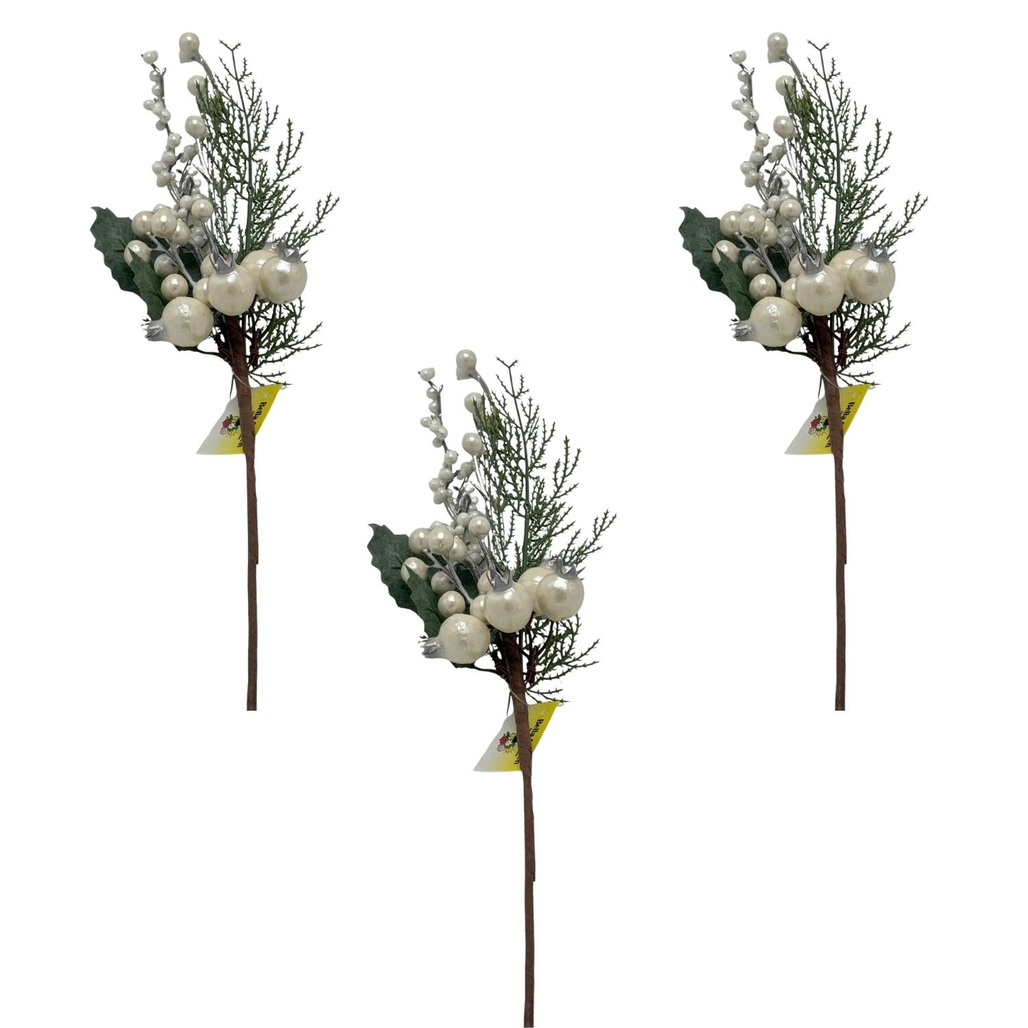 SET DE 3 PICKS NAVIDEÑOS DE BOLITAS BLANCAS DE 45CM BG410196 FLORIPASTORE - 1
