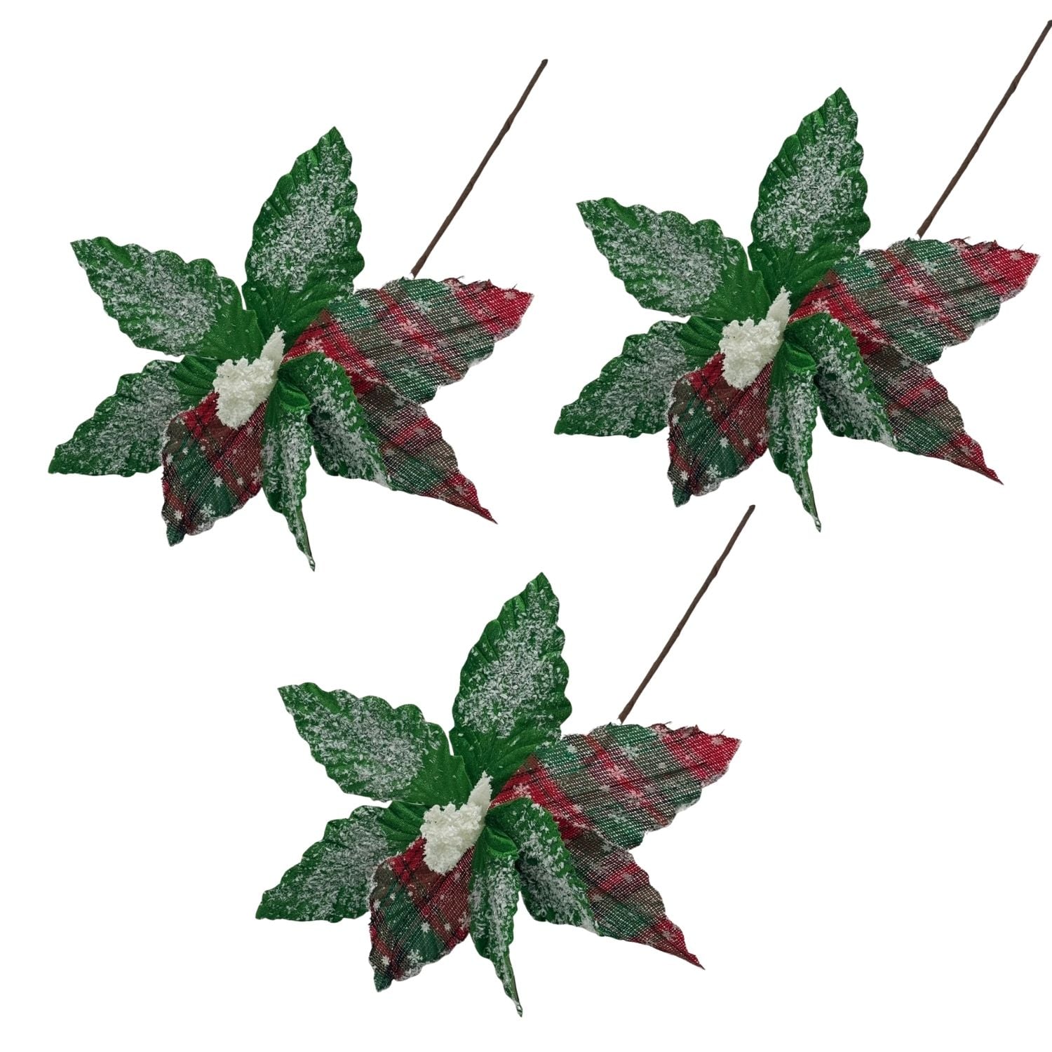 SET DE 3 FLORES NAVIDEÑAS TIPO CARDINAL VERDE AJEDREZ DE 40CM FN166  FLORIPASTORE - 1
