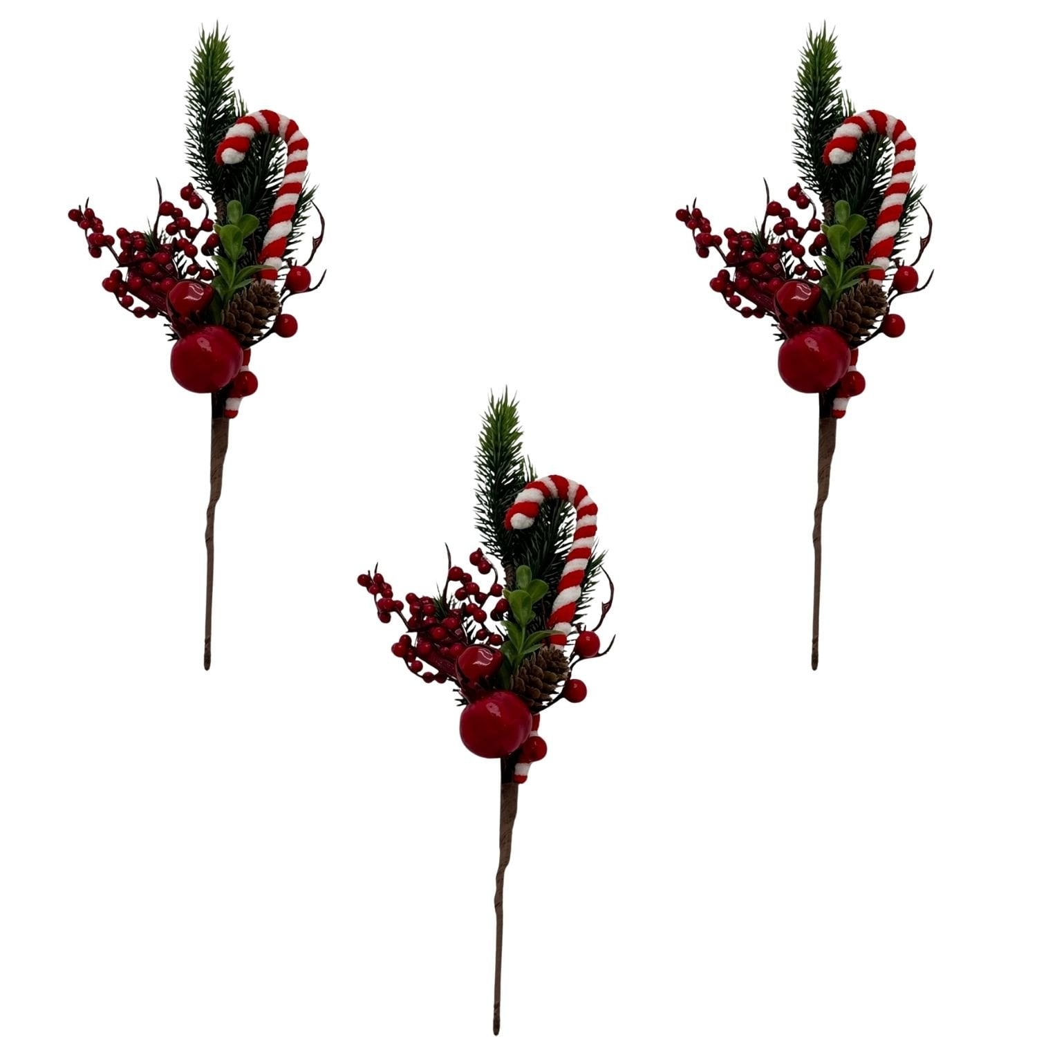 SET DE 3 PICKS NAVIDEÑOS DE BENGALA Y MORAS ARTIFICIALES DE 34CM FN135  FLORIPASTORE - 1