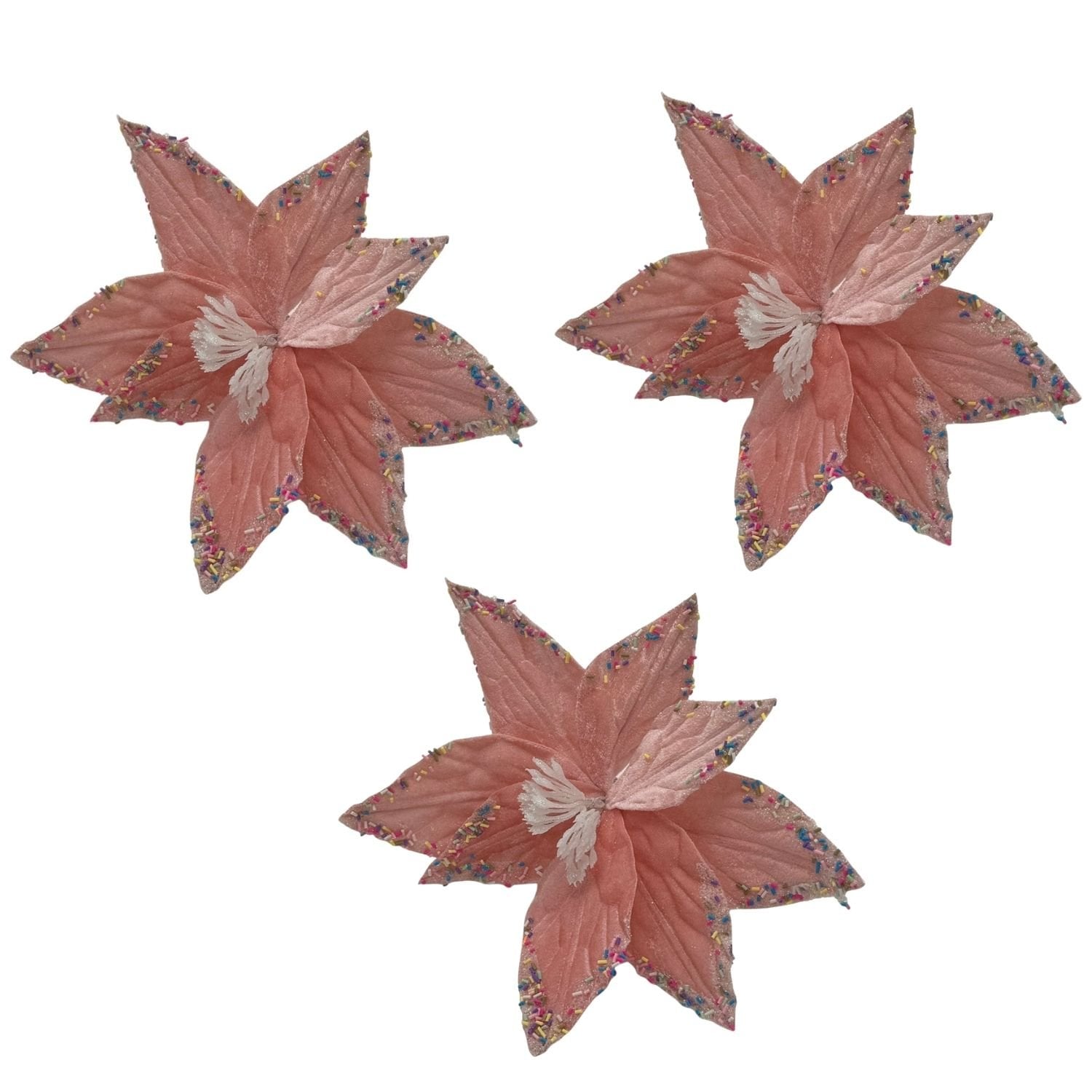 SET DE 3 FLORES NAVIDEÑAS TIPO CARDINAL ROSADA DE 40CM FN180  FLORIPASTORE - 1