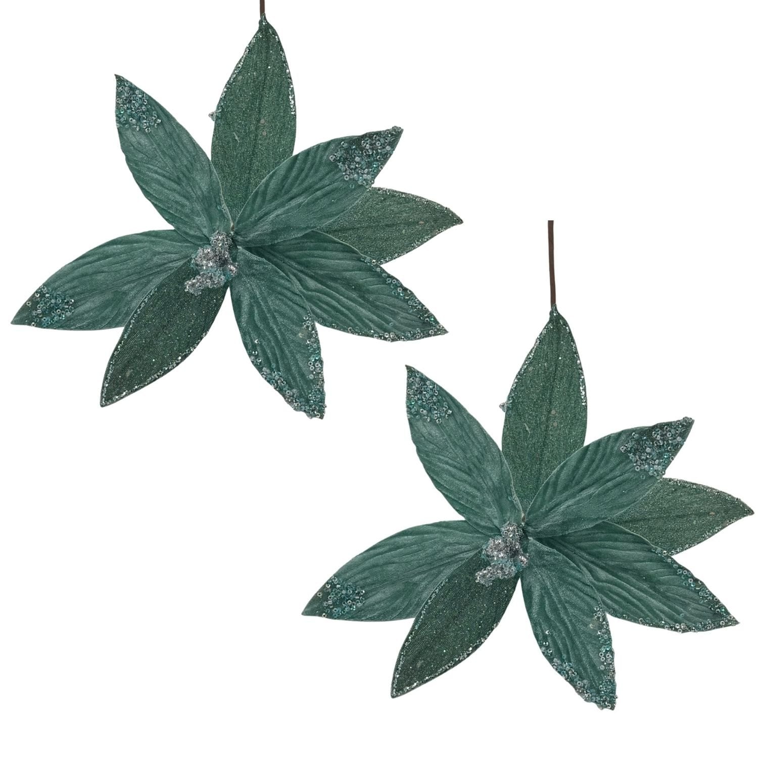 SET DE 2 FLORES NAVIDEÑAS TIPO CARDINAL VERDE DE 40CM FN179  FLORIPASTORE - 1