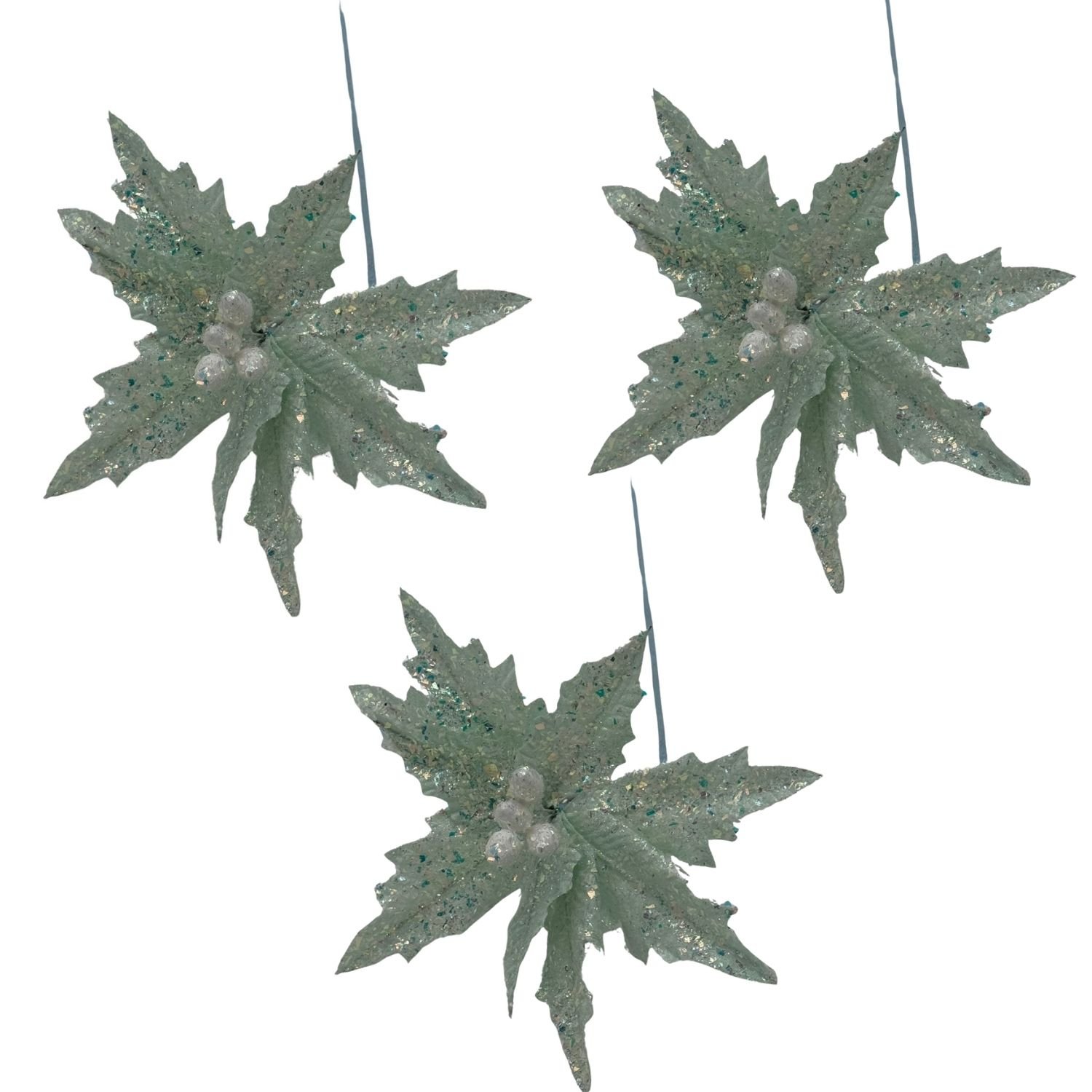 SET DE 3 FLORES NAVIDEÑAS TIPO CARDINAL VERDE DE 40CM FN181  FLORIPASTORE - 1