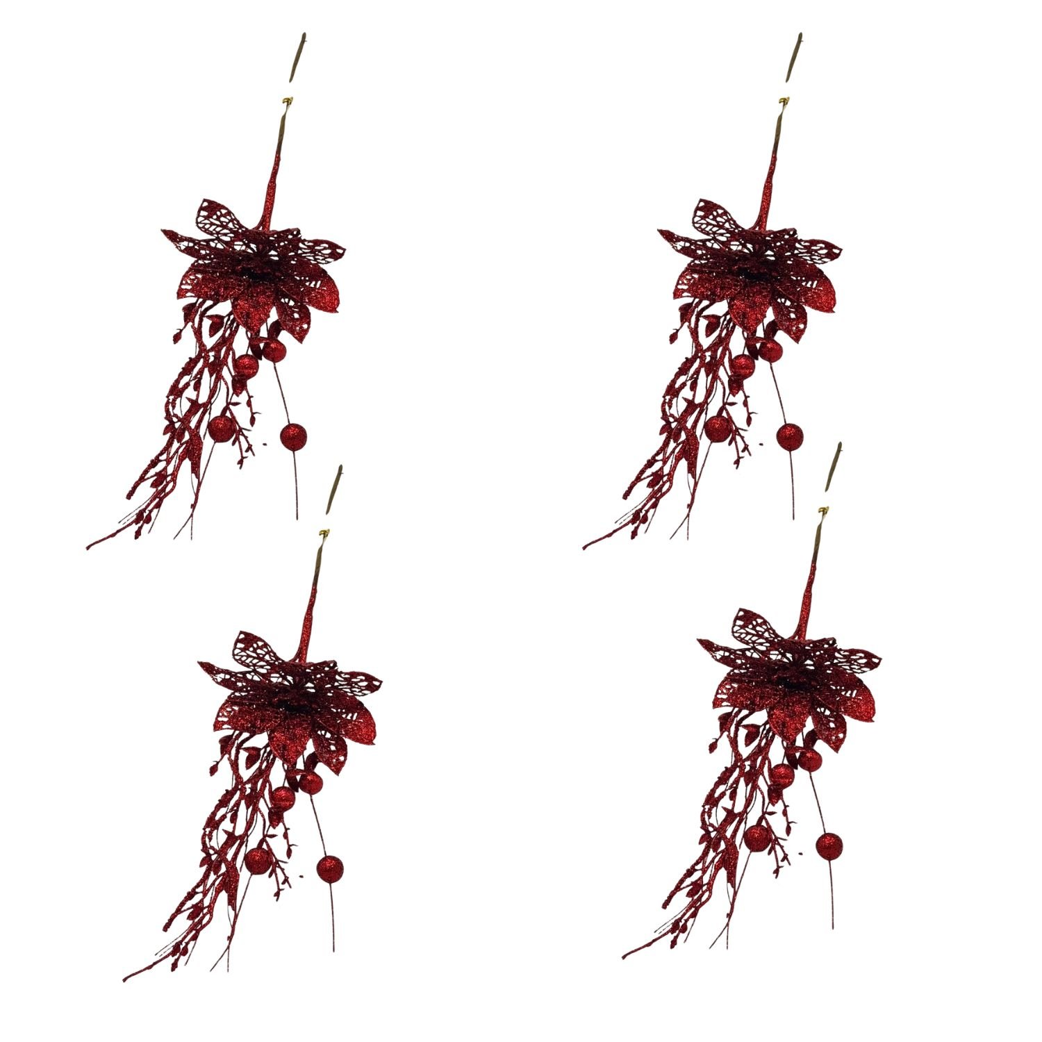 SET DE 4 PICKS NAVIDEÑOS CON BRILLO DE 43CM FG25-RJ  FLORIPASTORE - 1