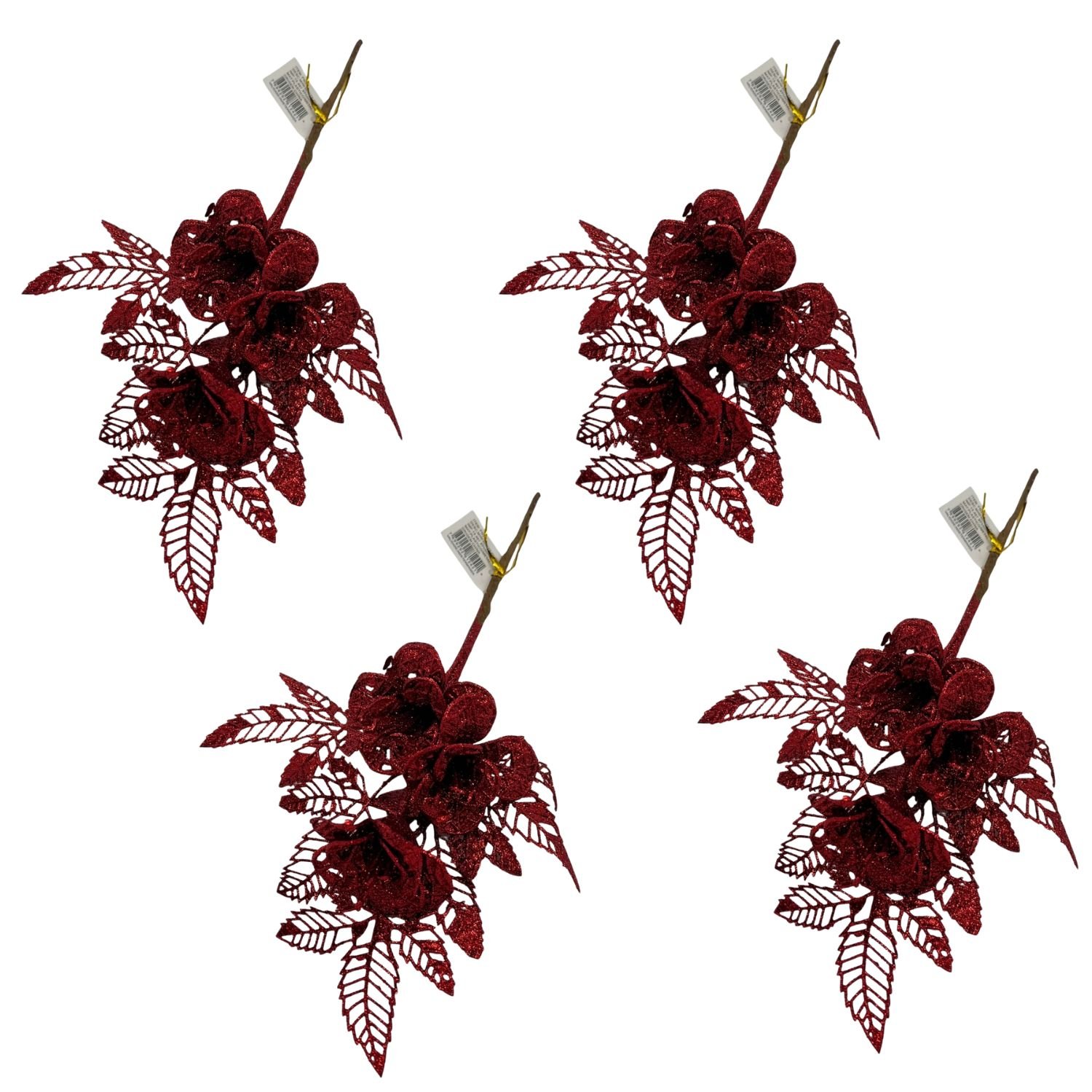 SET DE 4 PICKS NAVIDEÑOS CON BRILLO DE 36CM FG26-RJ  FLORIPASTORE - 1