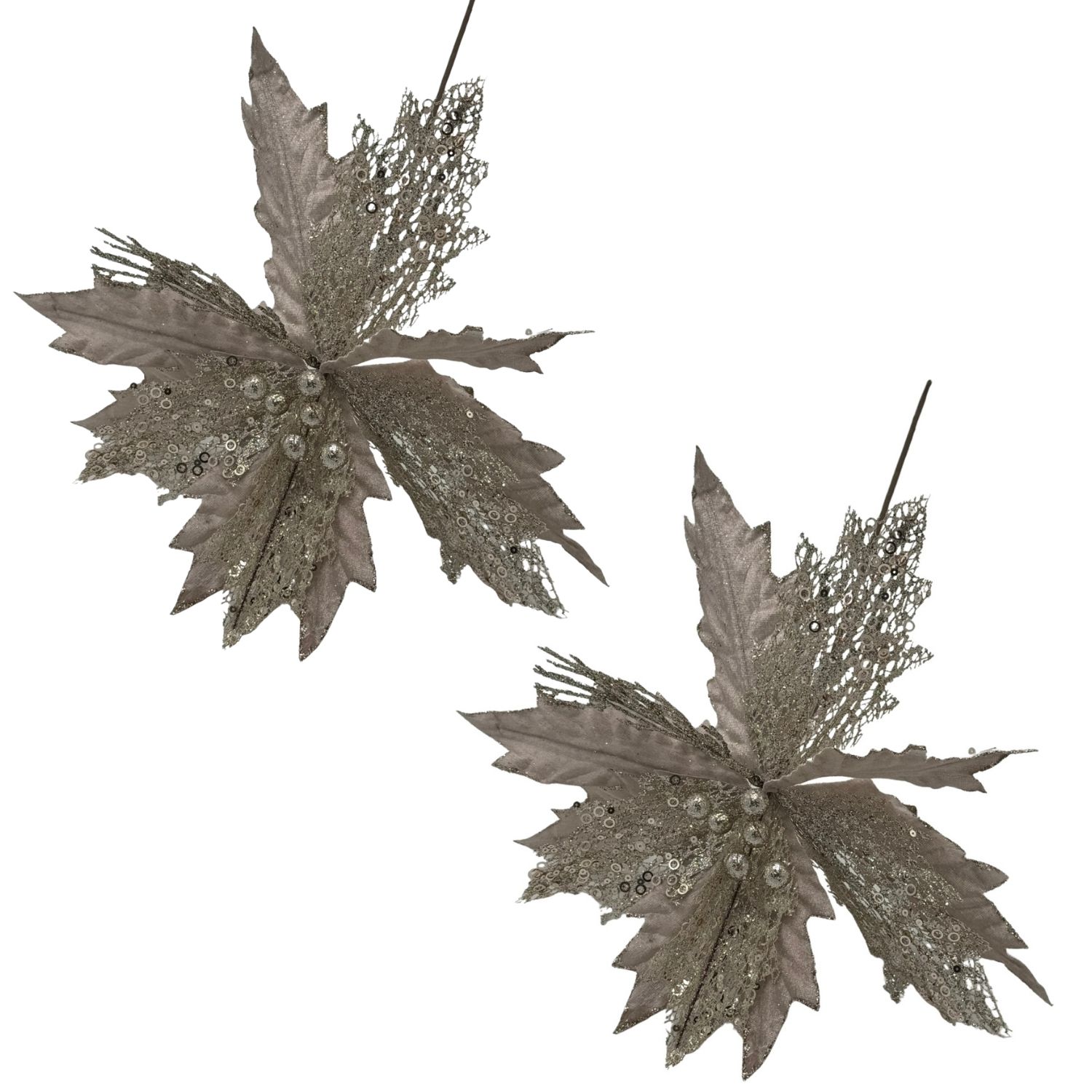 SET DE 2 FLORES NAVIDEÑAS TIPO CARDINAL CHAMPÁN DE 40CM FN174  FLORIPASTORE - 1