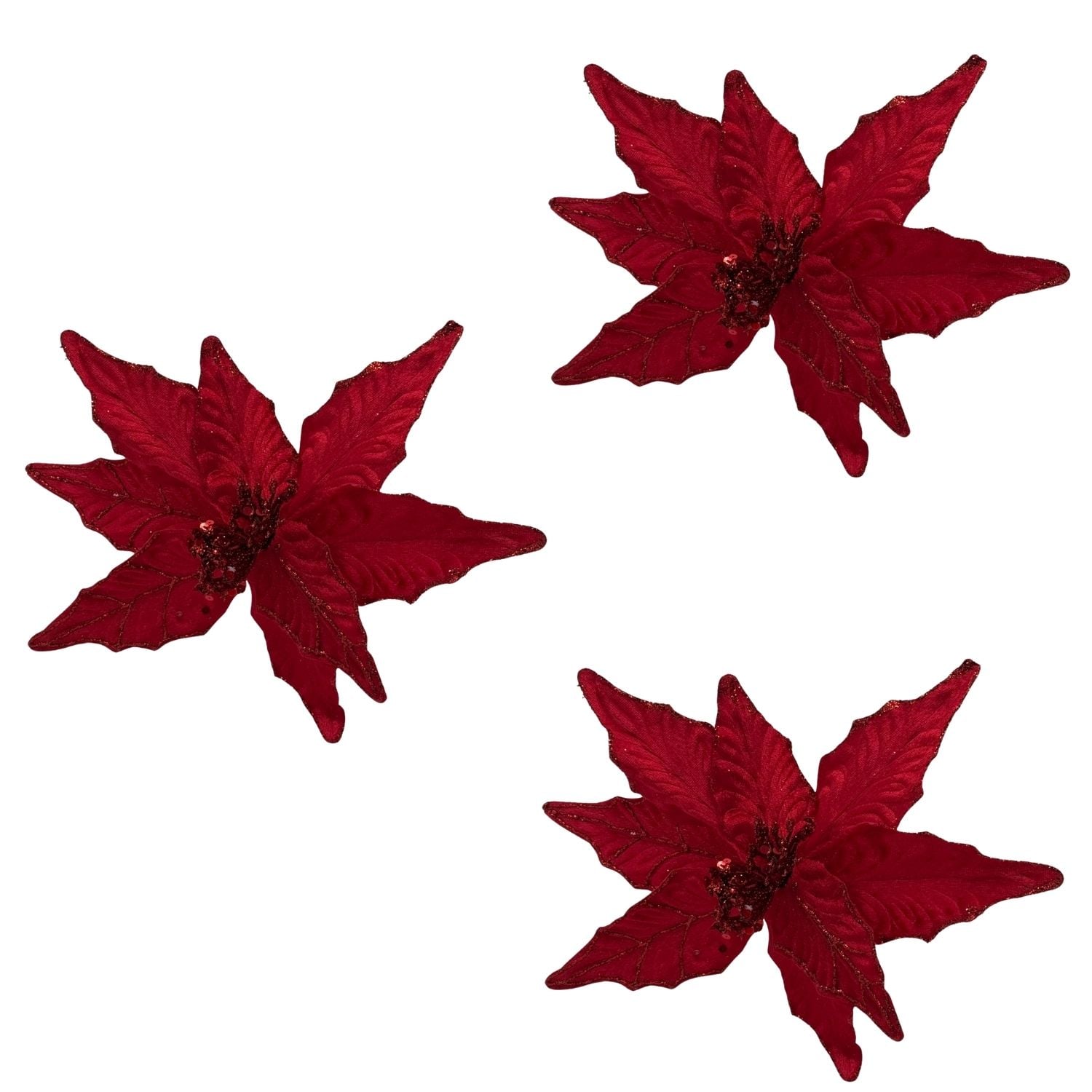 SET DE 3 FLORES NAVIDEÑAS TIPO CARDINAL ROJA DE 40CM FN161  FLORIPASTORE - 1
