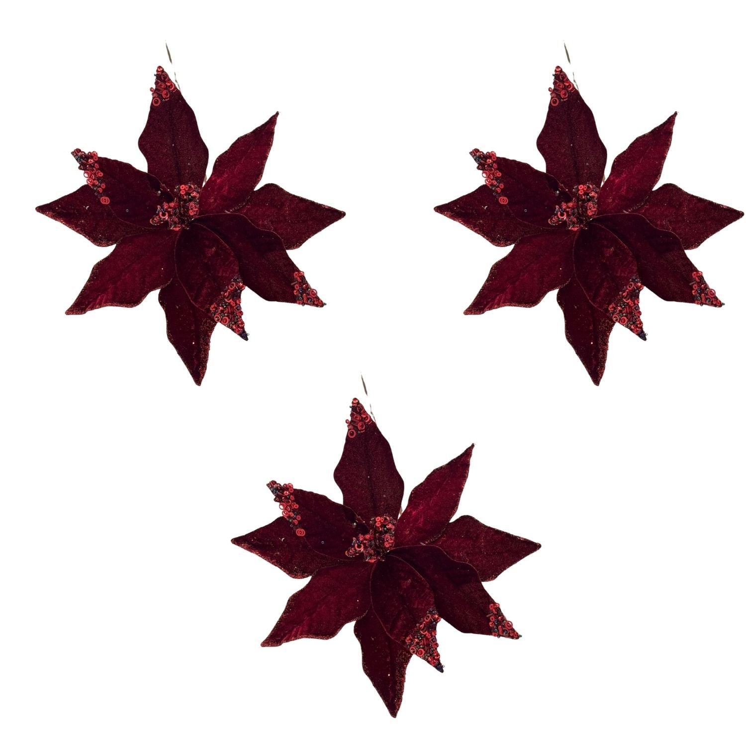 SET DE 3 FLORES NAVIDEÑAS TIPO CARDINAL ROJA CON BRILLO DE 40CM FN164  FLORIPASTORE - 1