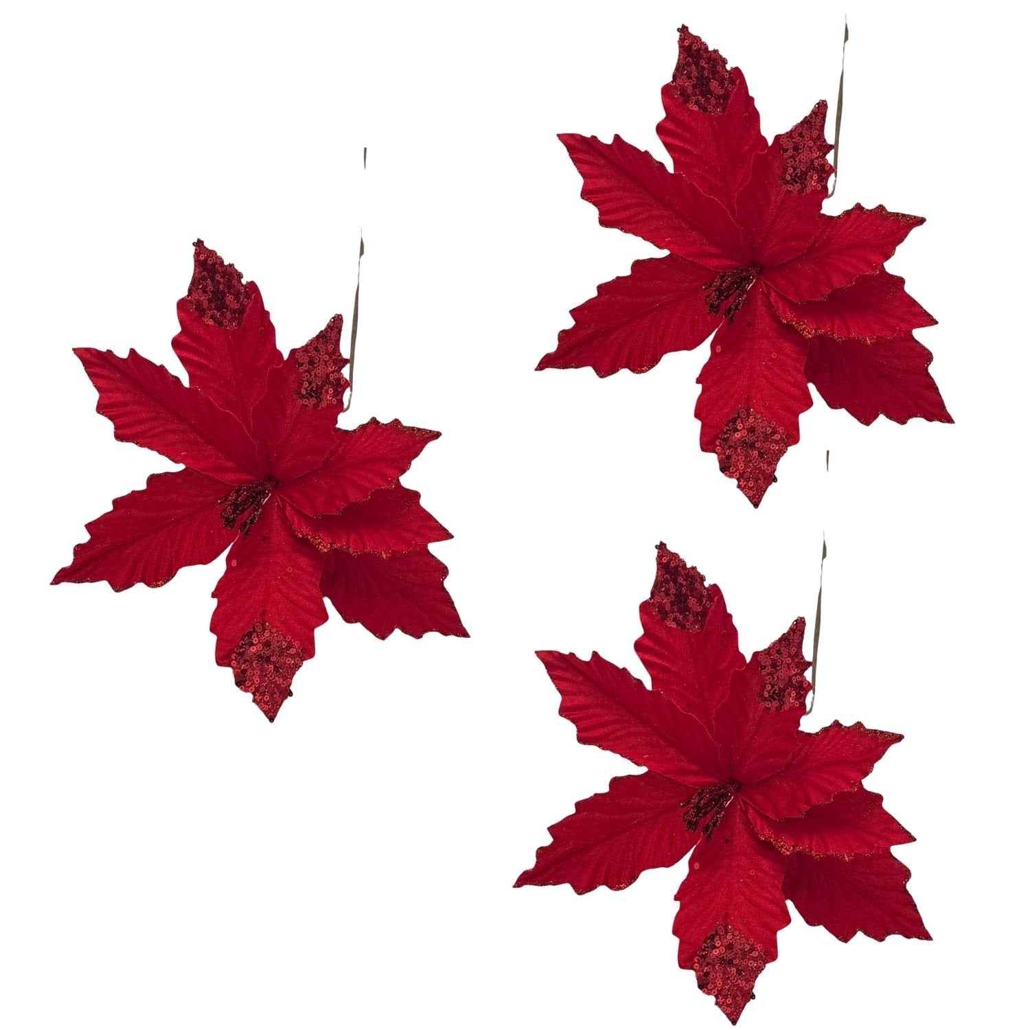 SET DE 3 FLORES NAVIDEÑAS TIPO CARDINAL ROJA CON BRILLO DE 40CM FN162  FLORIPASTORE - 1