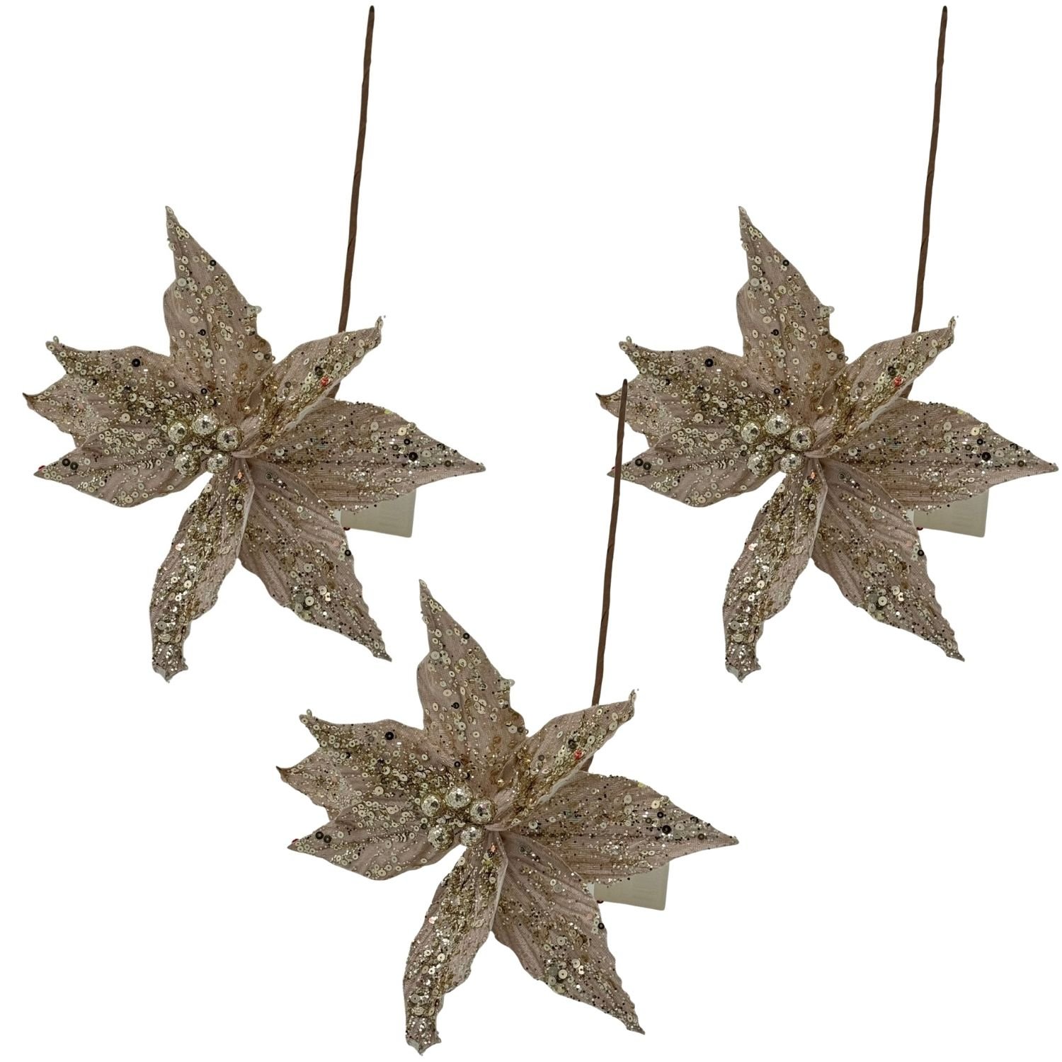 SET DE 3 FLORES NAVIDEÑAS TIPO CARDINAL CHAMPÁN DE 40CM FN169  FLORIPASTORE - 1