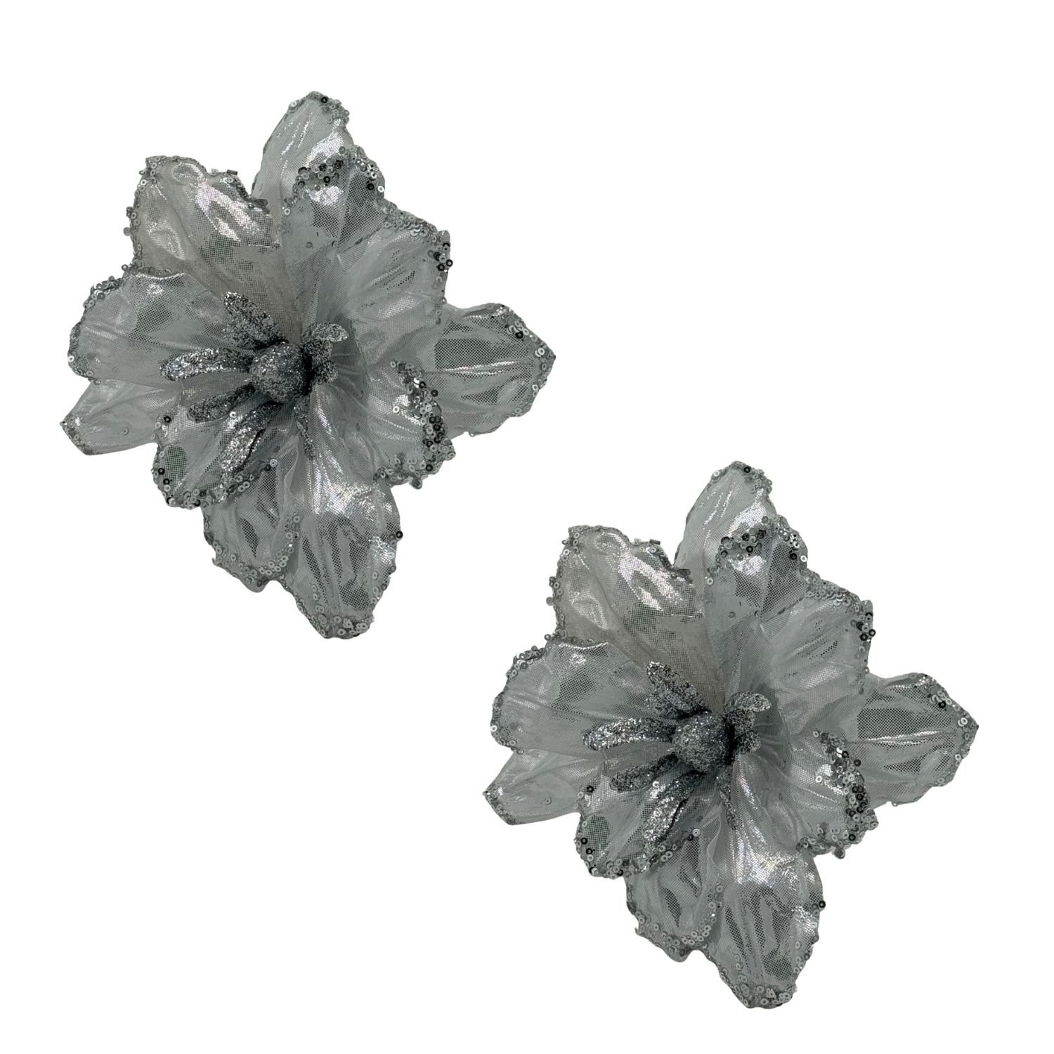 SET DE 2 FLORES NAVIDEÑAS TIPO CARDINAL PLATEADA DE 40CM FN184  FLORIPASTORE - 1