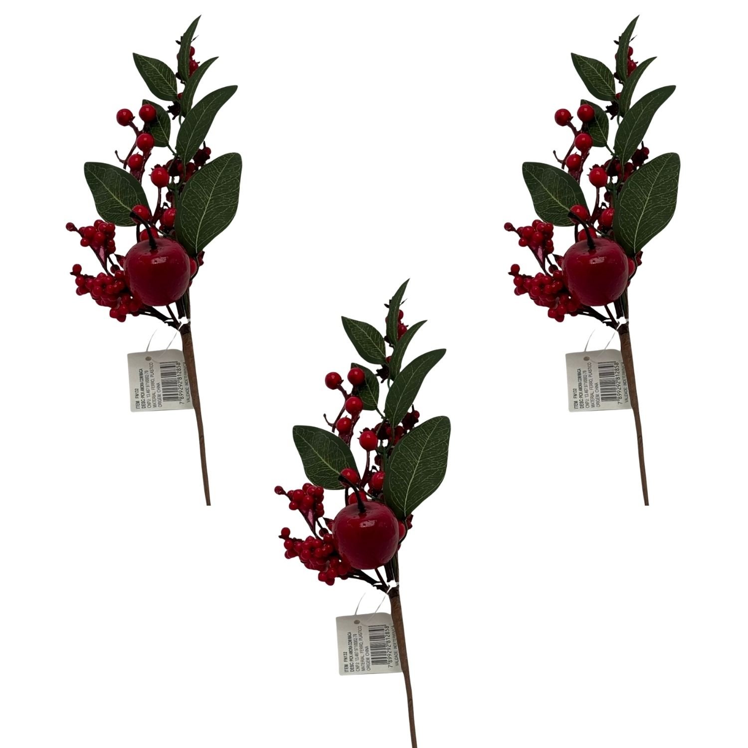 SET DE 3 PICKS NAVIDEÑOS DE MORAS Y HOJAS ARTIFICIALES DE 37CM FN132 FLORIPASTORE - 1