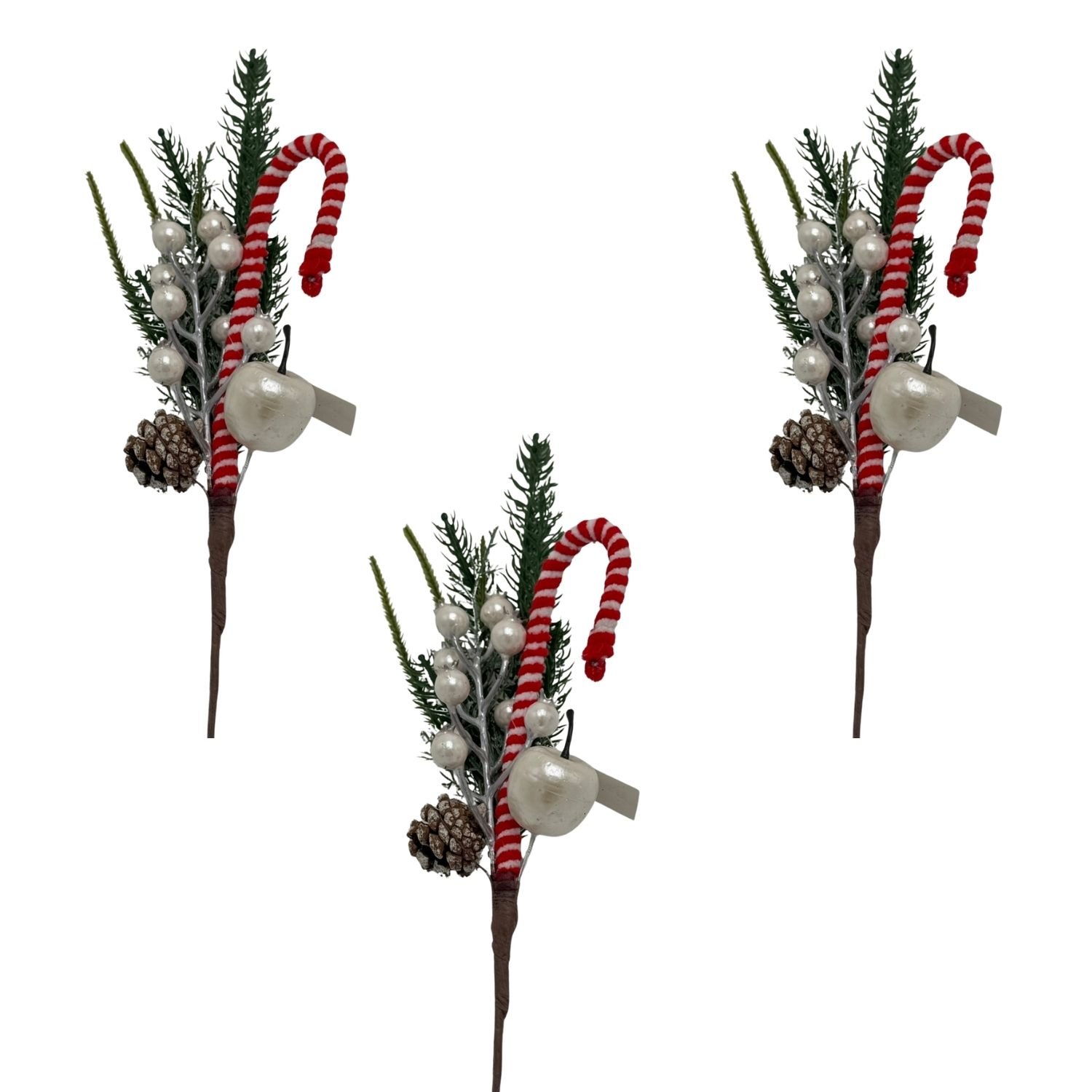 SET DE 3 PICKS NAVIDEÑOS DE BENGALA Y MORAS ARTIFICIALES DE 46CM FN133 FLORIPASTORE - 1
