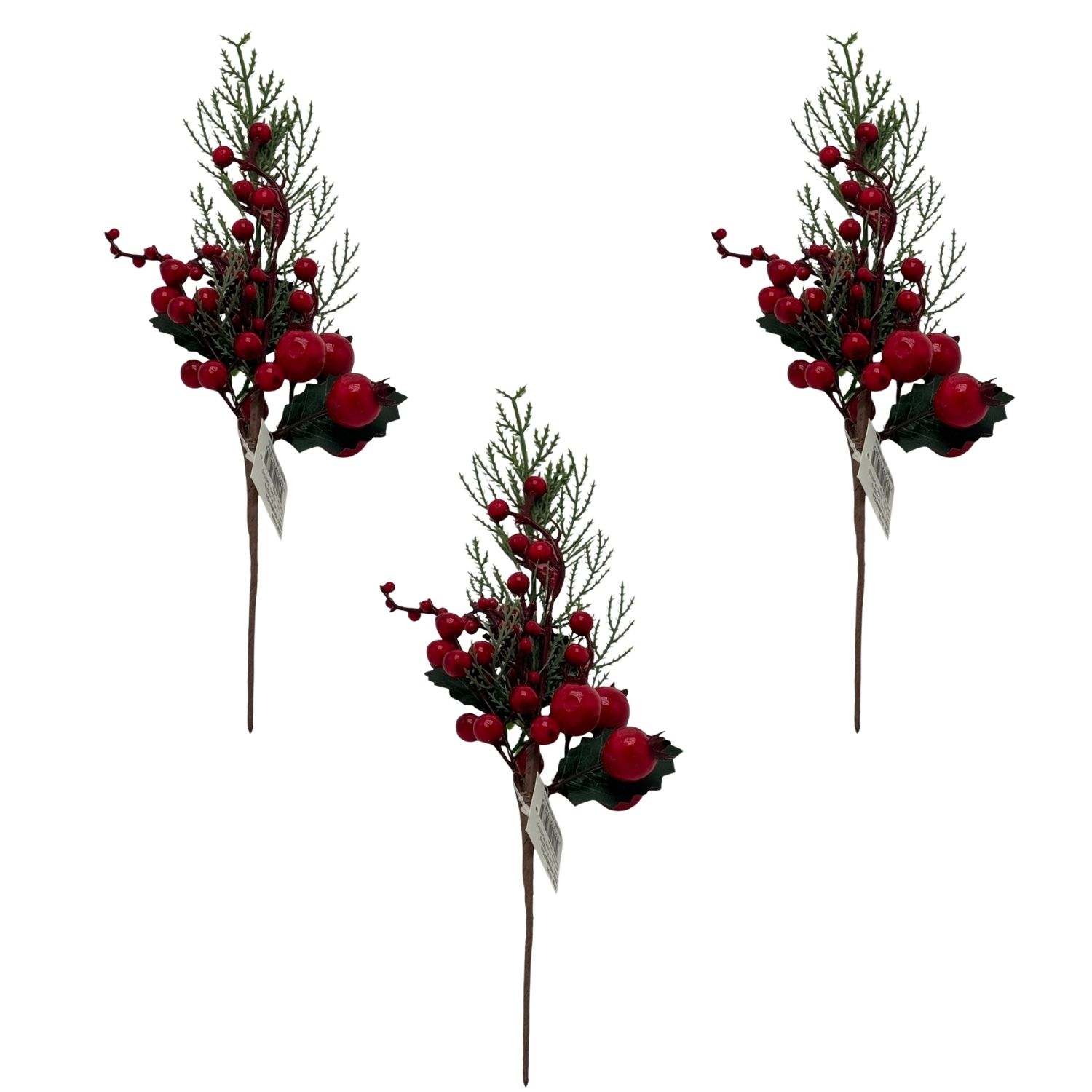 SET DE 3 PICKS NAVIDEÑOS DE MORAS Y HOJAS ARTIFICIALES DE 38CM FN130 FLORIPASTORE - 1