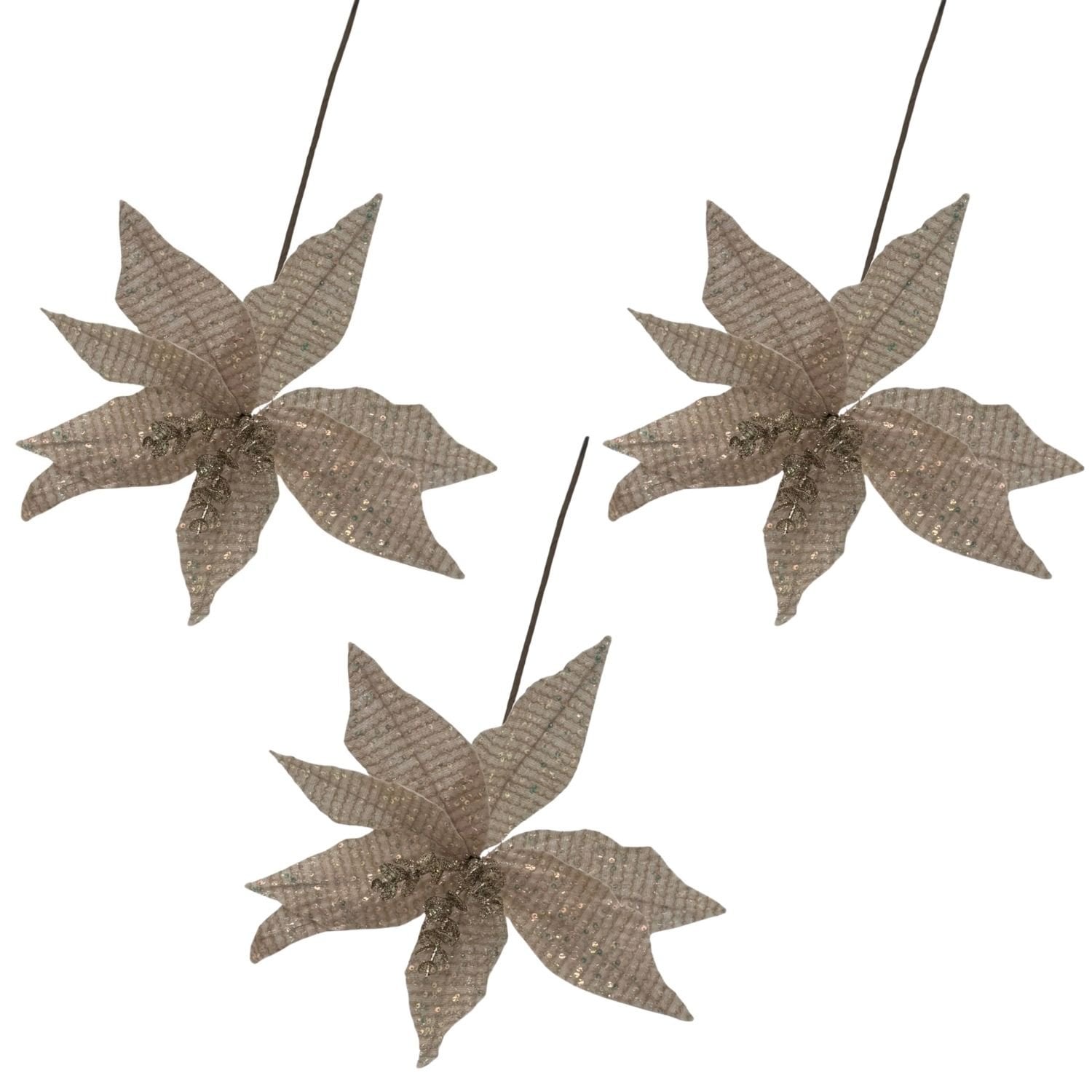 SET DE 3 FLORES NAVIDEÑAS TIPO CARDINAL CHAMPÁN DE 40CM FN168  FLORIPASTORE - 1