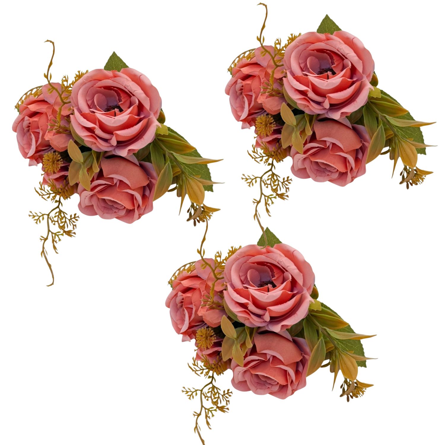 PACK DE 3 BOUQUETS DE 5 ROSAS ARTIFICIALES DE 35CM BG505383-ROS FLORIPASTORE - 1
