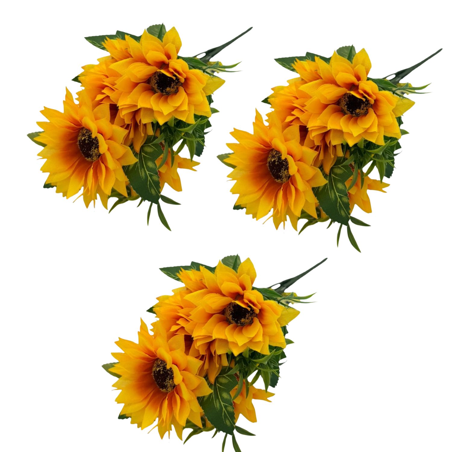 PACK DE 3 BOUQUETS DE 7 GIRASOLES ARTIFICIALES DE 28CM BG407060 FLORIPASTORE - 1