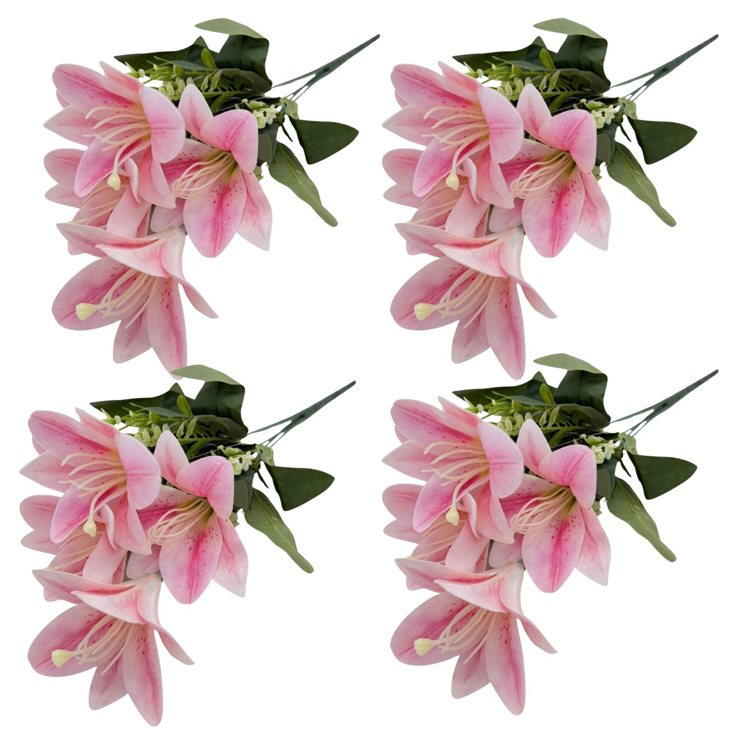 PACK DE 4 BOUQUETS DE 5 LIRIOS ARTIFICIALES DE 38CM BG405212-ROS FLORIPASTORE - 1