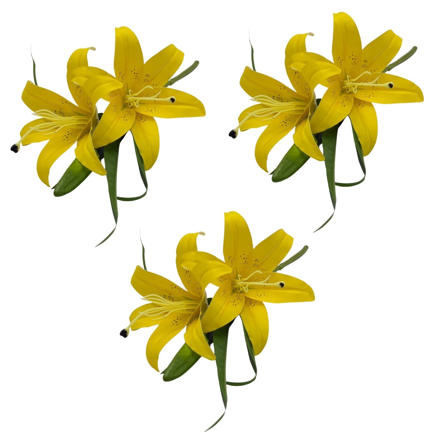 PACK DE 3 VARAS ARTIFICIALES DE 3 LÍRIOS AMARILLOS DE 40CM 7239-AM FLORESIPASTORE - 1