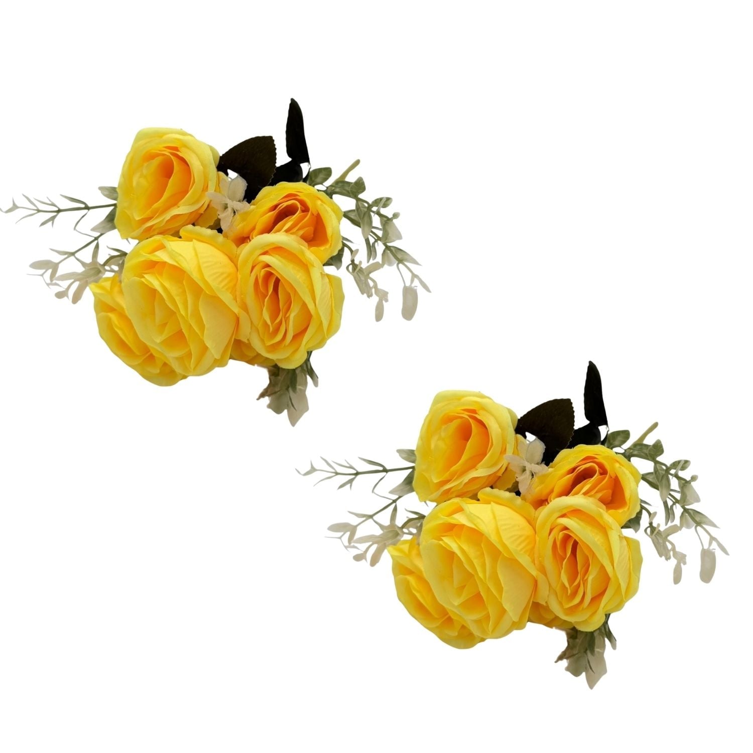 PACK DE 2 BOUQUETS ARTIFICIALES DE 7 ROSAS AMARILLAS DE 32CM XS260010-19 FLORESIPASTORE - 1