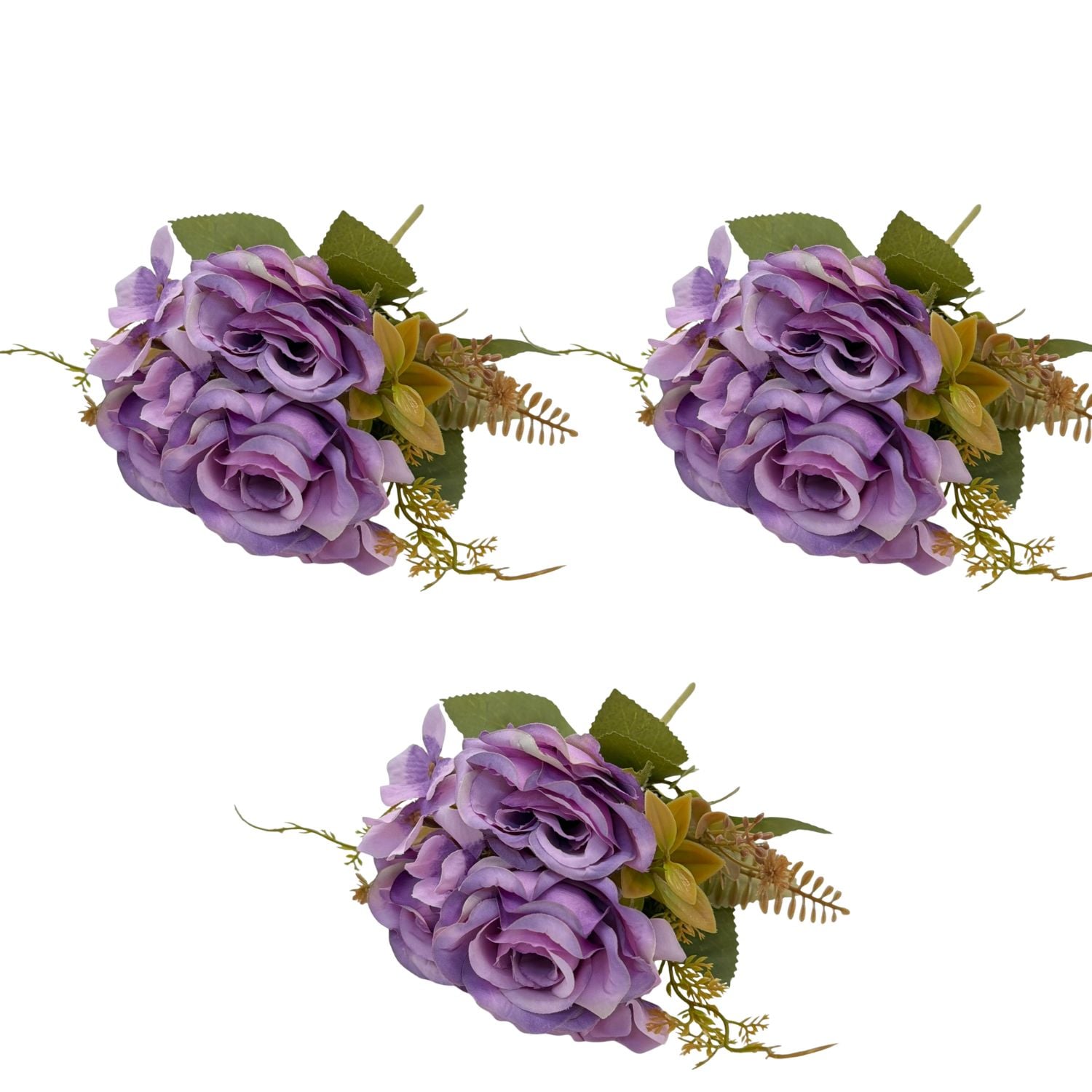 PACK DE 3 BOUQUETS ARTIFICIALES DE 5 ROSAS MORADAS XS260012-7 FLORESIPASTORE - 1