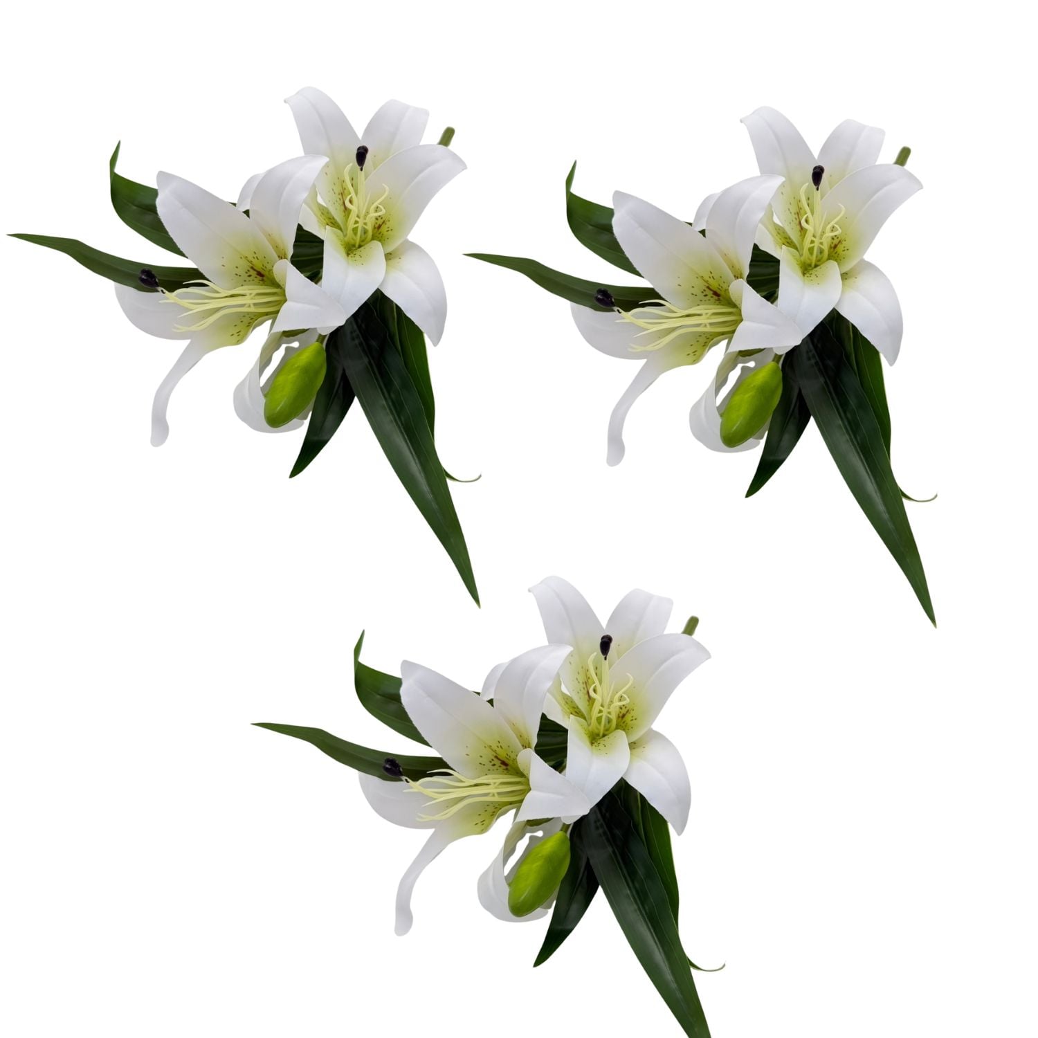 PACK DE 3 VARAS ARTIFICIALES DE 3 LÍRIOS BLANCOS DE 40CM 7239-BL FLORESIPASTORE - 1