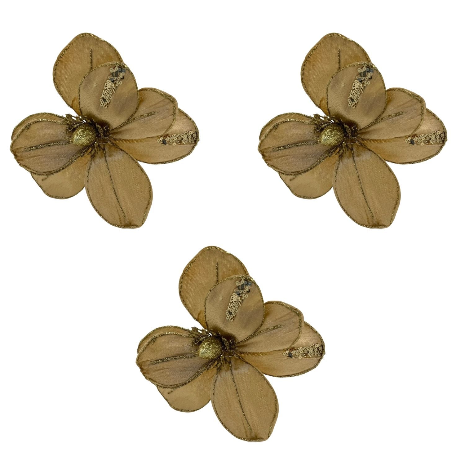 PACK DE 3 FLORES ARTIFICIALES DE CARDENAL DORADO NAVIDEÑO DE 30CM FN204 FLORESIPASTORE - 1
