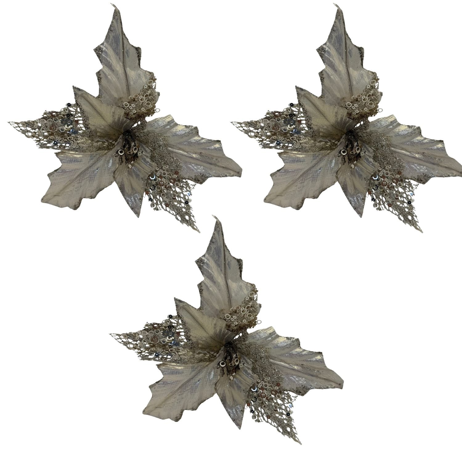 PACK DE 3 FLORES ARTIFICIALES DE CARDENAL CHAMPAGNE NAVIDEÑO DE 40CM FN220 FLORESIPASTORE - 1